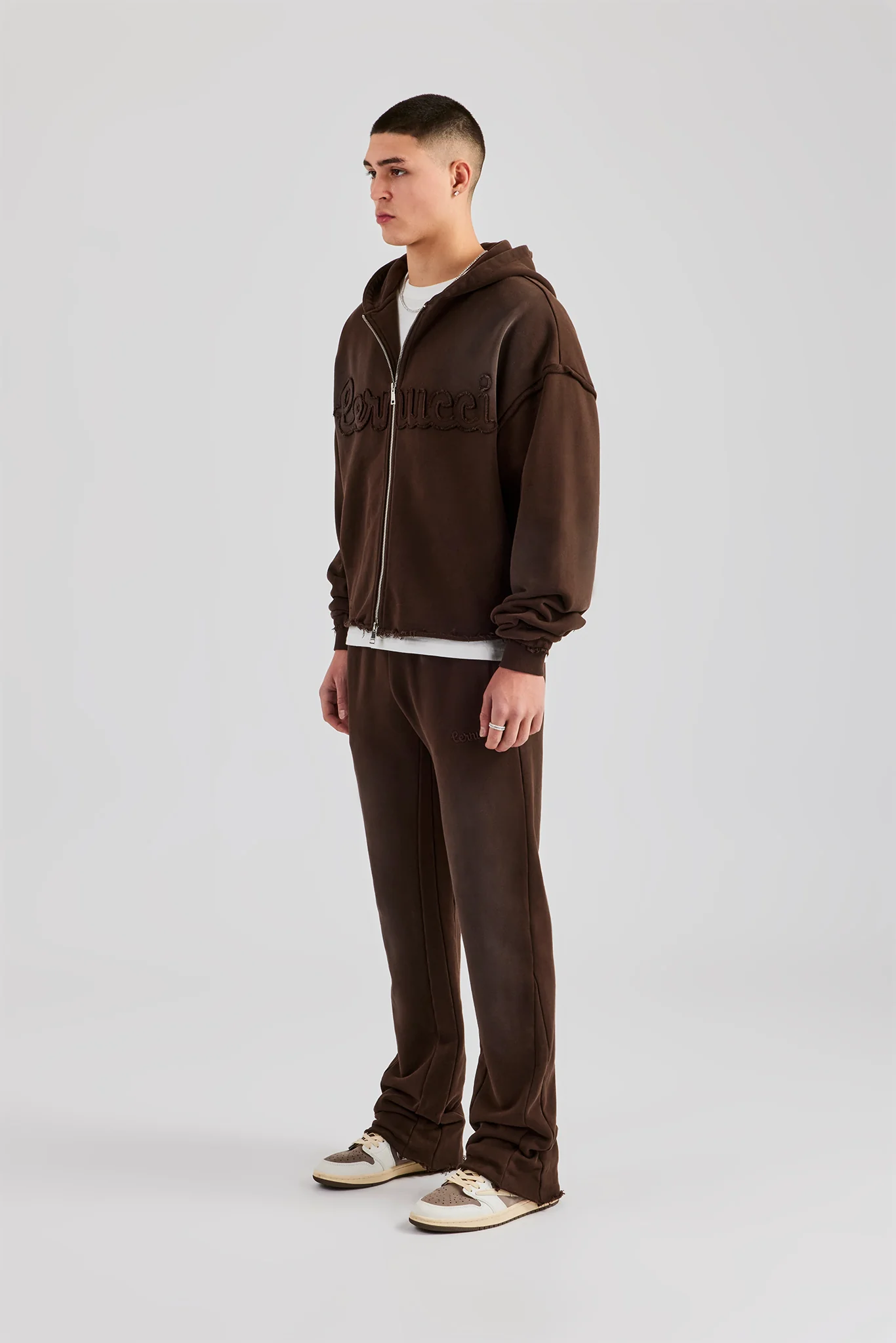 Washed Applique Zip Through Tracksuit - Chocolate - Image 3