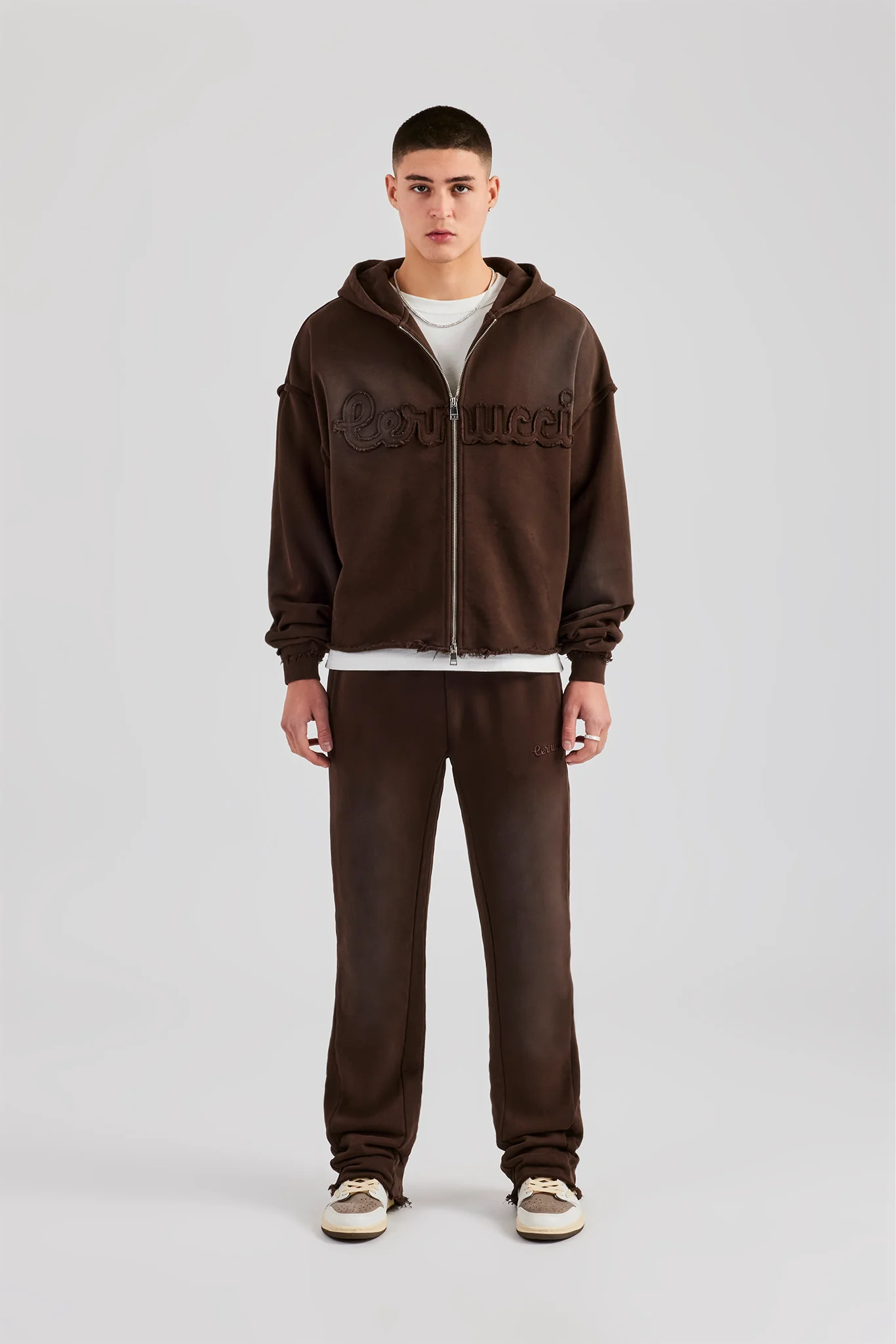 Washed Applique Zip Through Tracksuit - Chocolate - Image 8