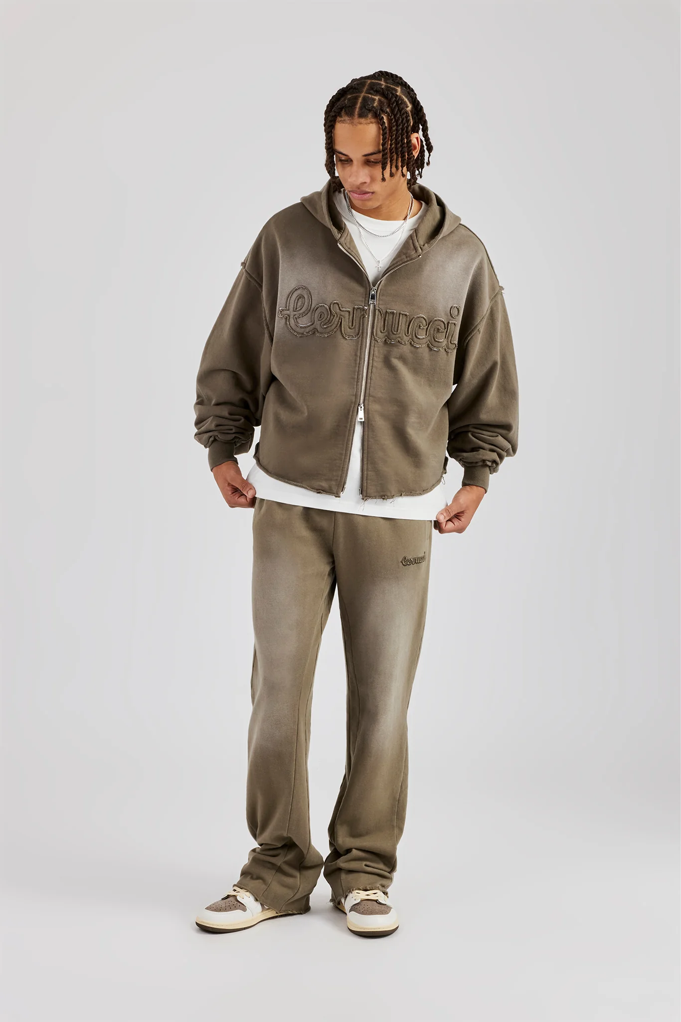 Washed Applique Zip Through Tracksuit - Khaki - Image 7
