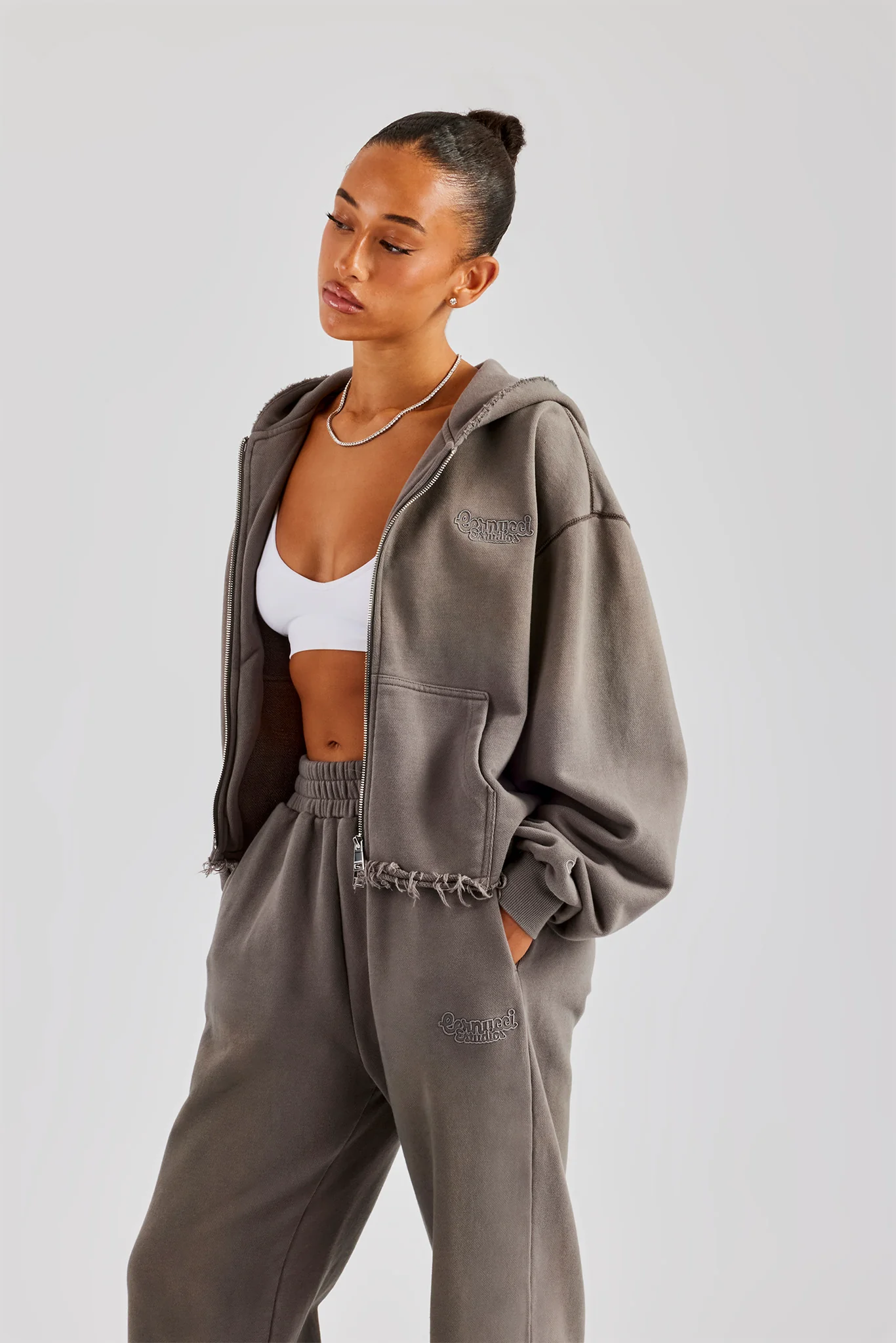Washed Boxy Fit Zip Through Hoodie - Grey - Image 3