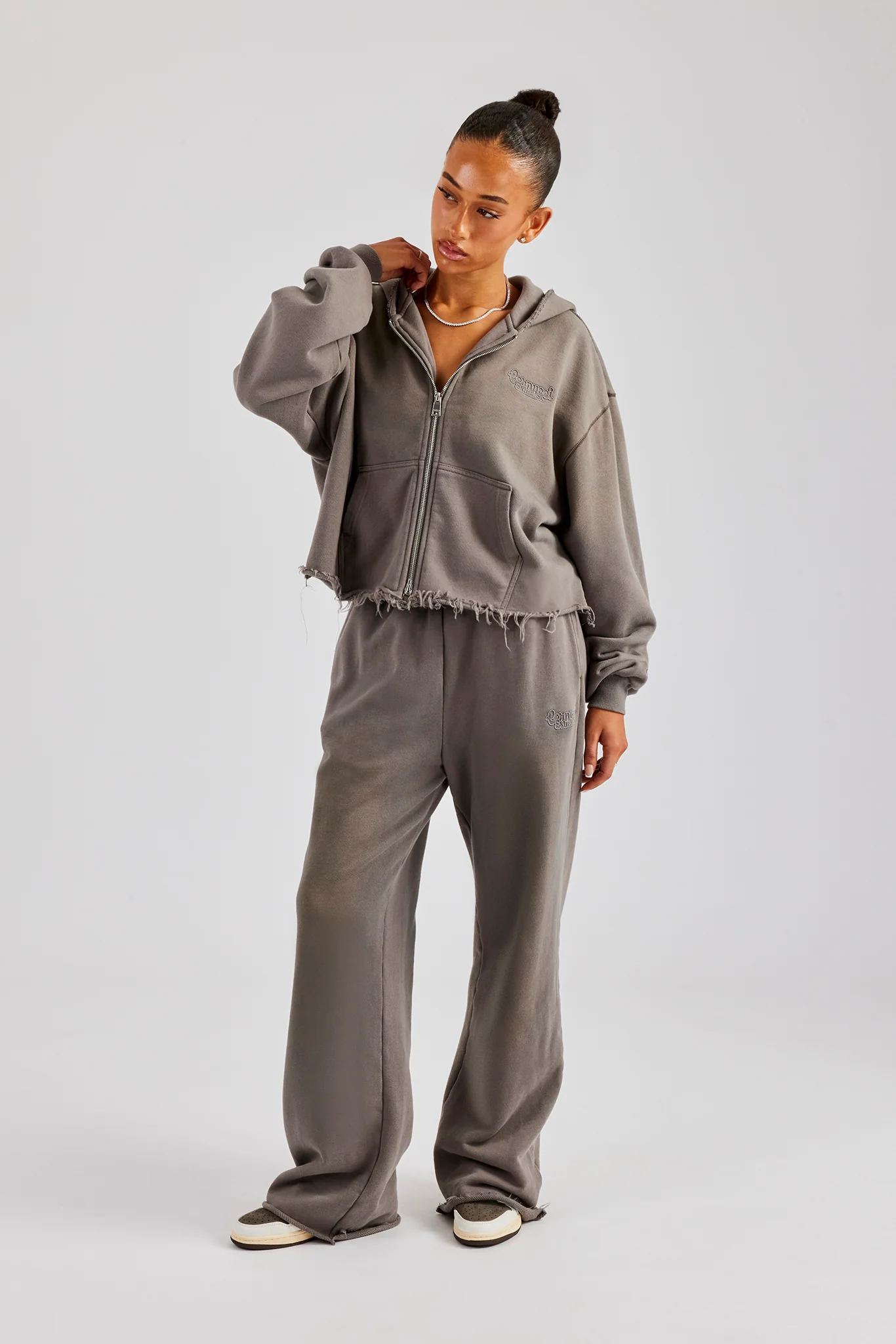 Washed Boxy Fit Zip Through Hoodie - Grey - Image 4