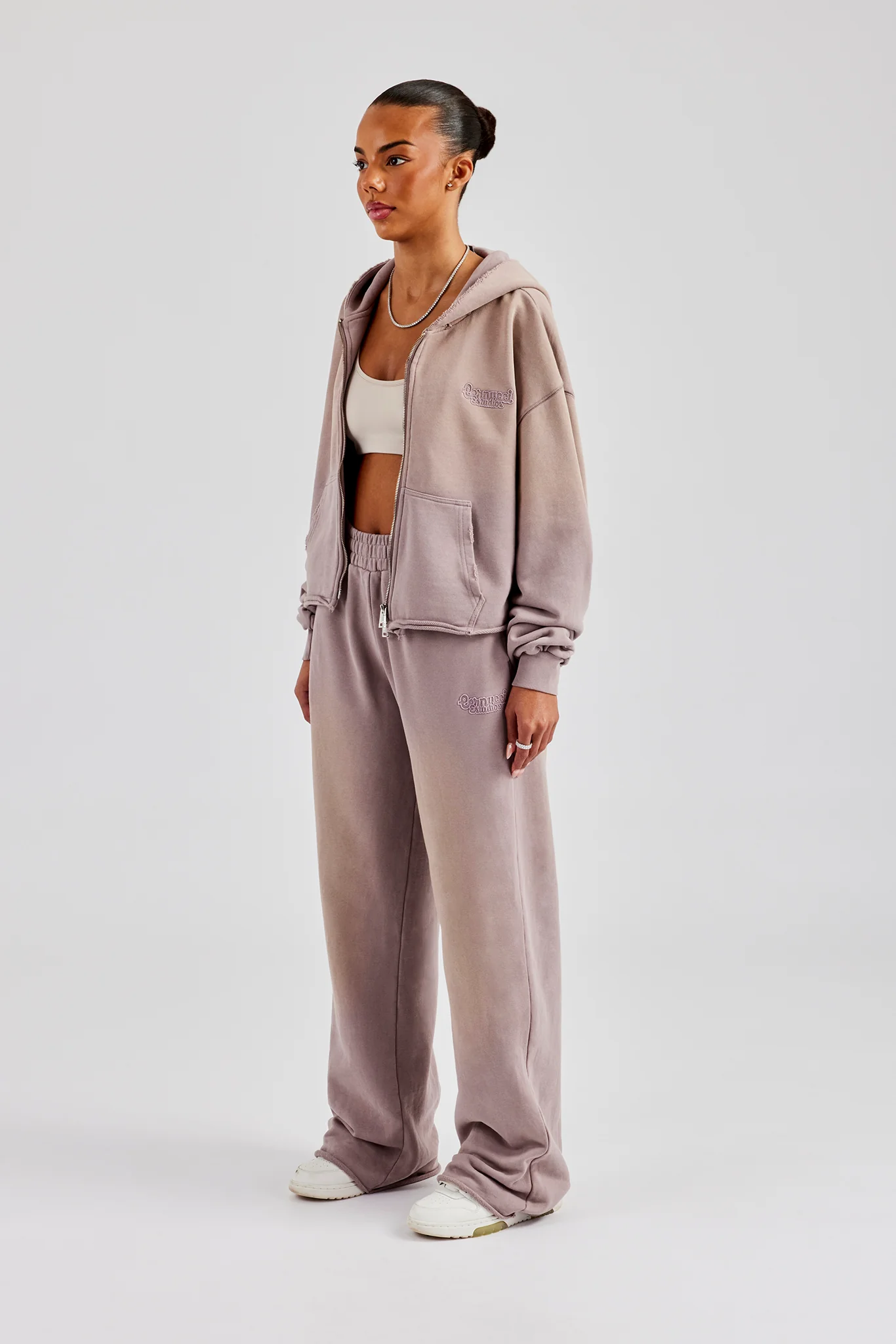 Washed Boxy Fit Zip Through Tracksuit - Mauve - Image 4