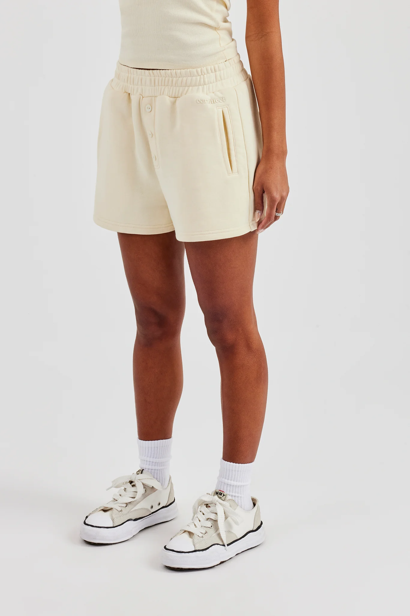 Washed Button Detail Jersey Short - Butter Yellow
