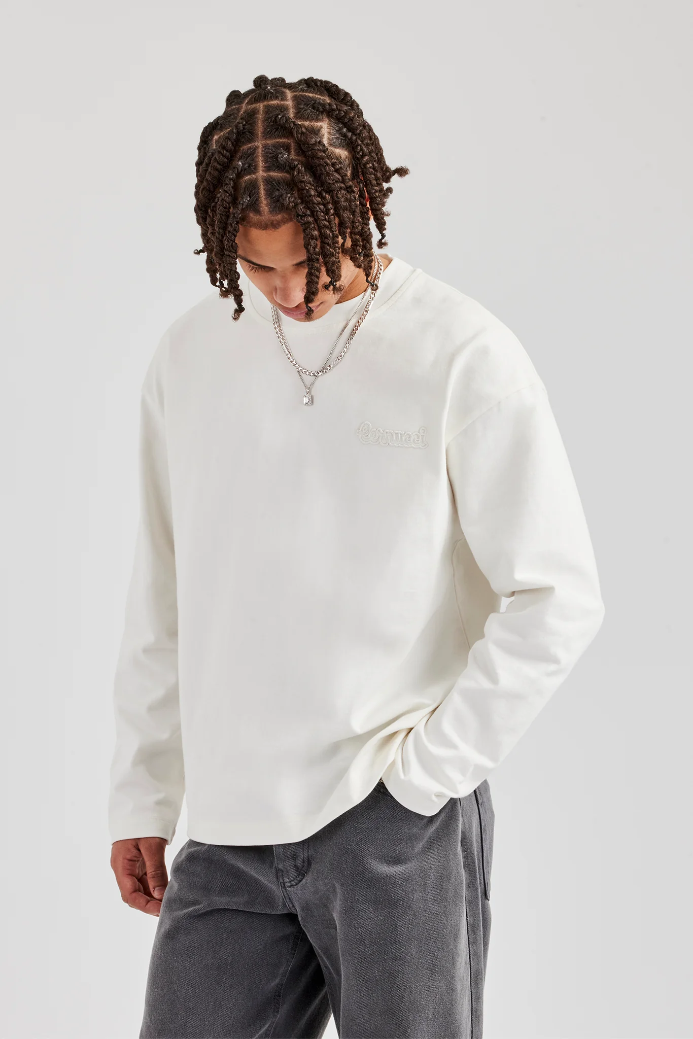 Washed Cernucci Long Sleeve T-Shirt - Off White - Image 4