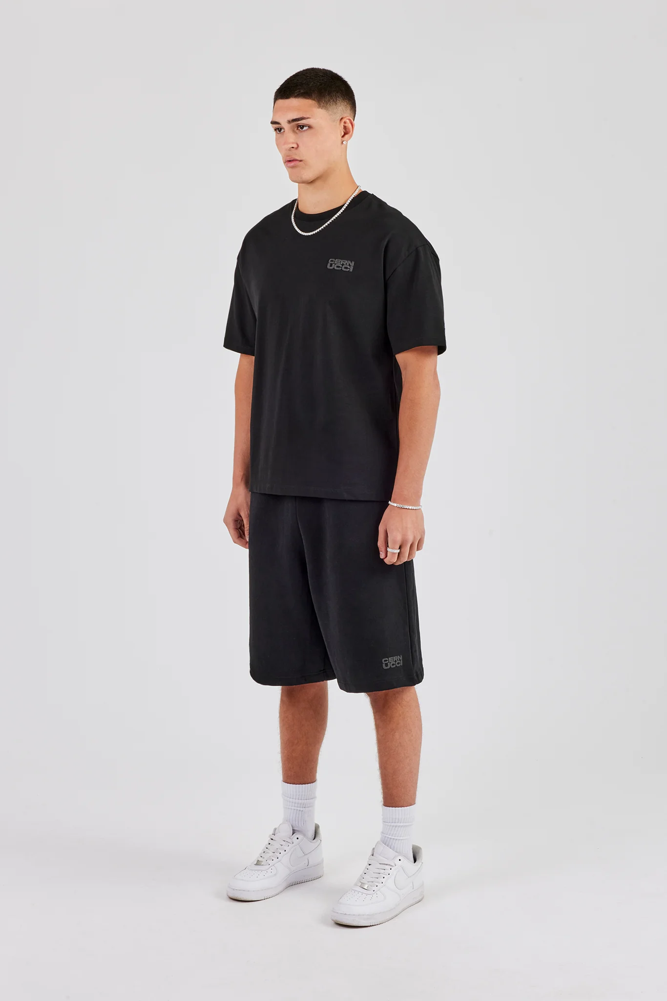 Washed Cernucci Print T-Shirt & Jersey Jort - Black - Image 2