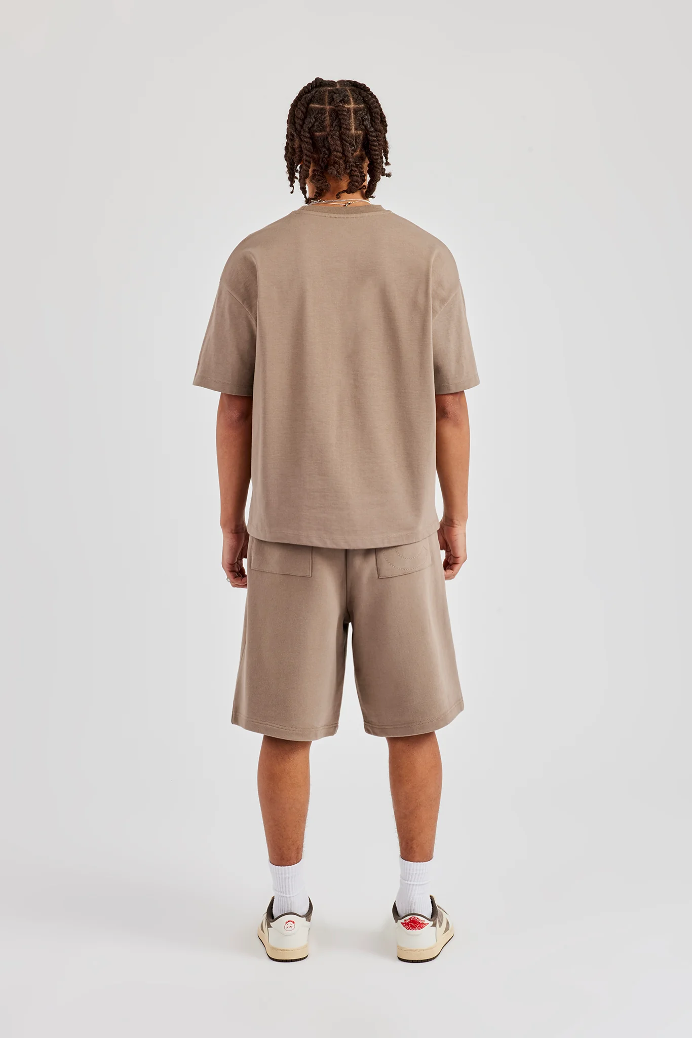 Washed Cernucci Print T-Shirt & Jersey Jort - Taupe - Image 3