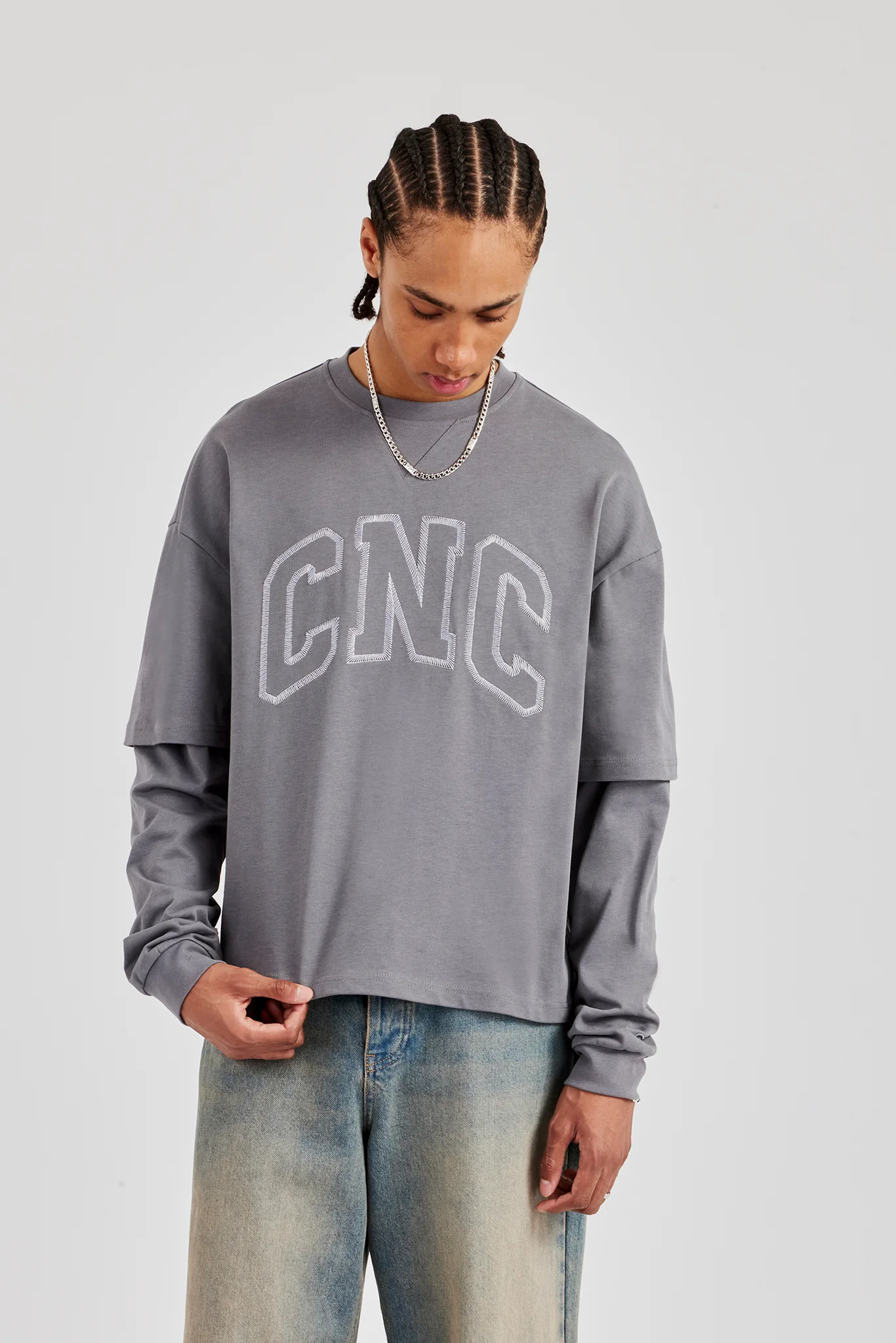 Washed CNC Long Sleeve T-Shirt - Washed Grey - Image 2