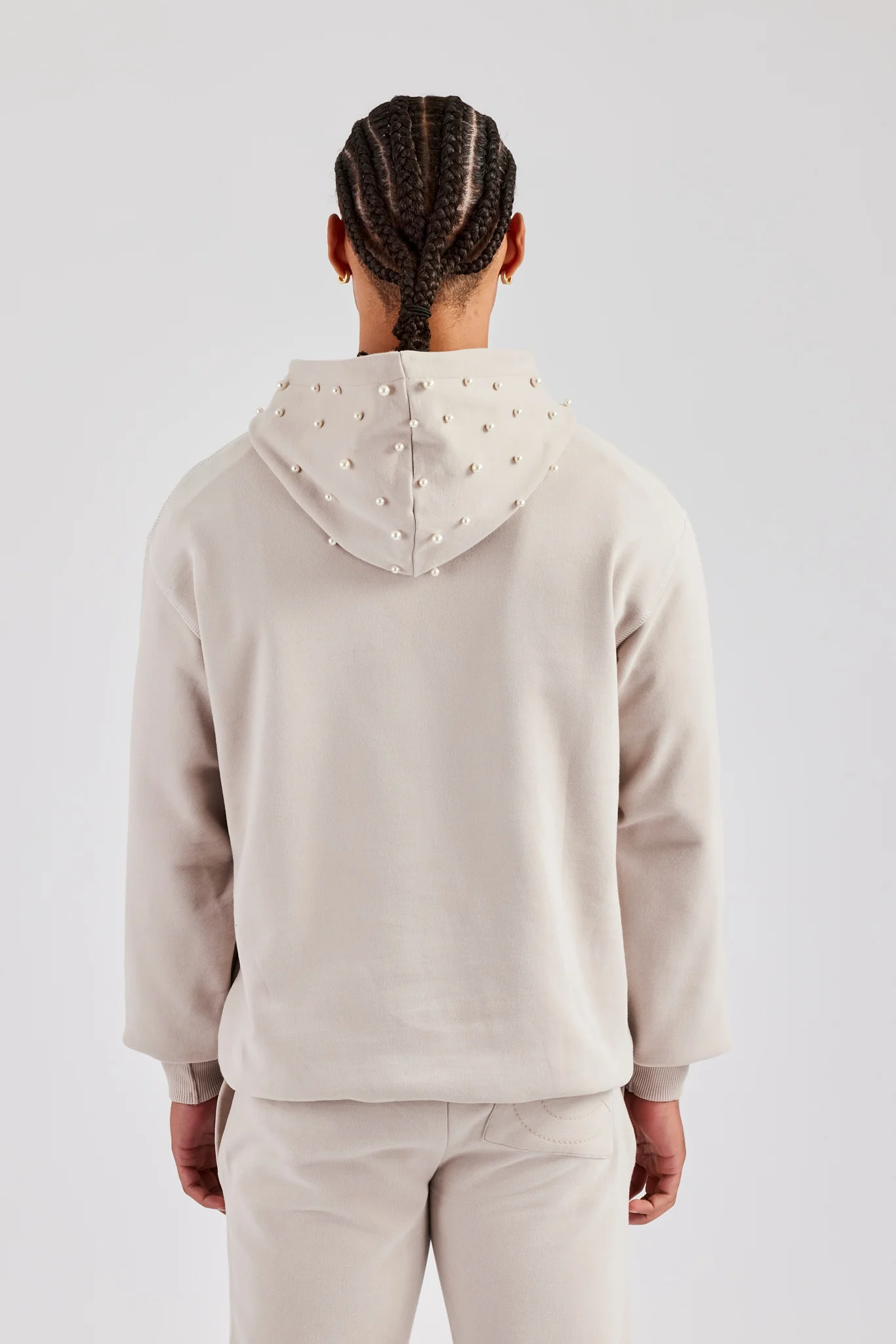 Washed Contrast Stitch Pearl Hoodie - Stone - Image 4