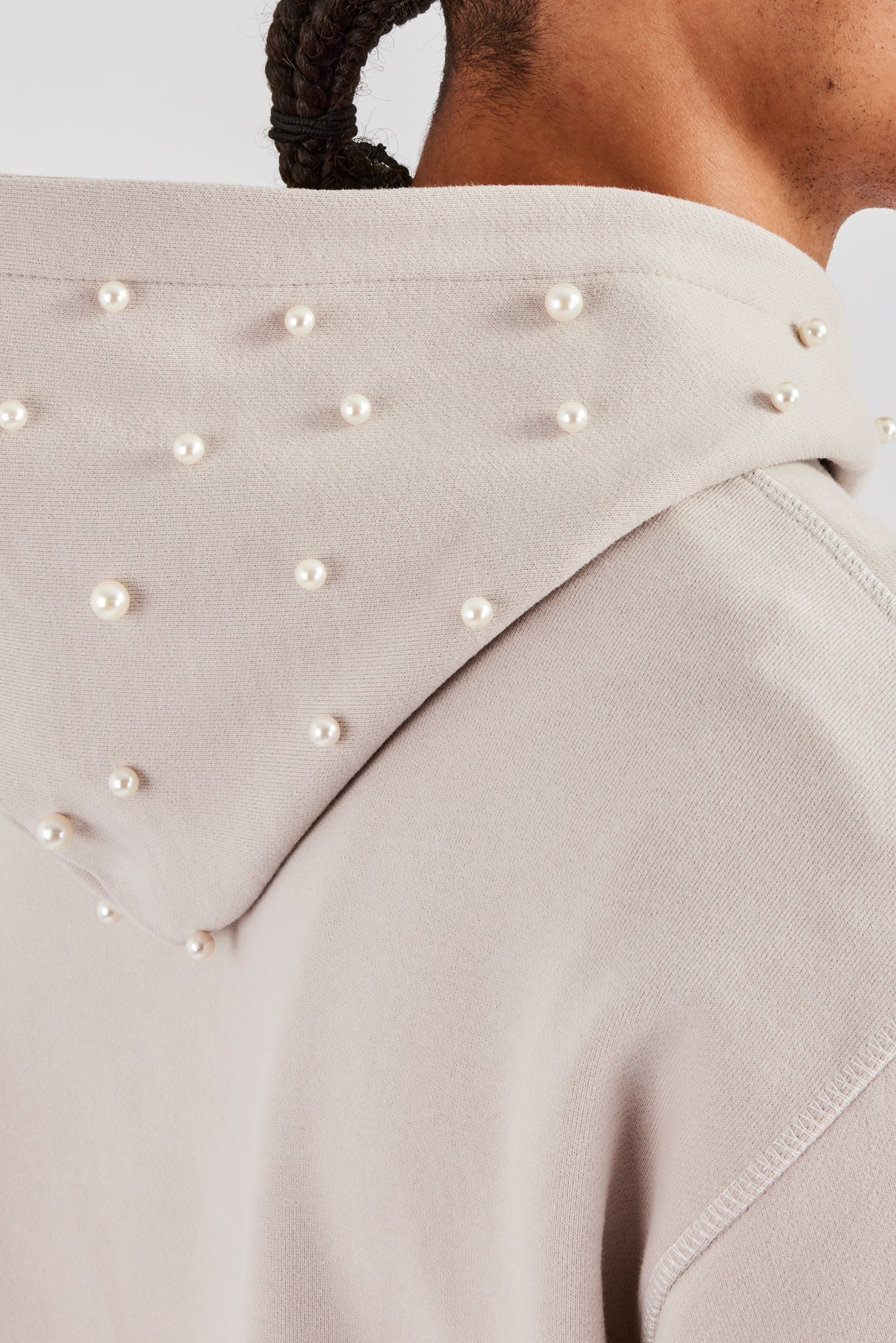 Washed Contrast Stitch Pearl Hoodie - Stone - Image 5