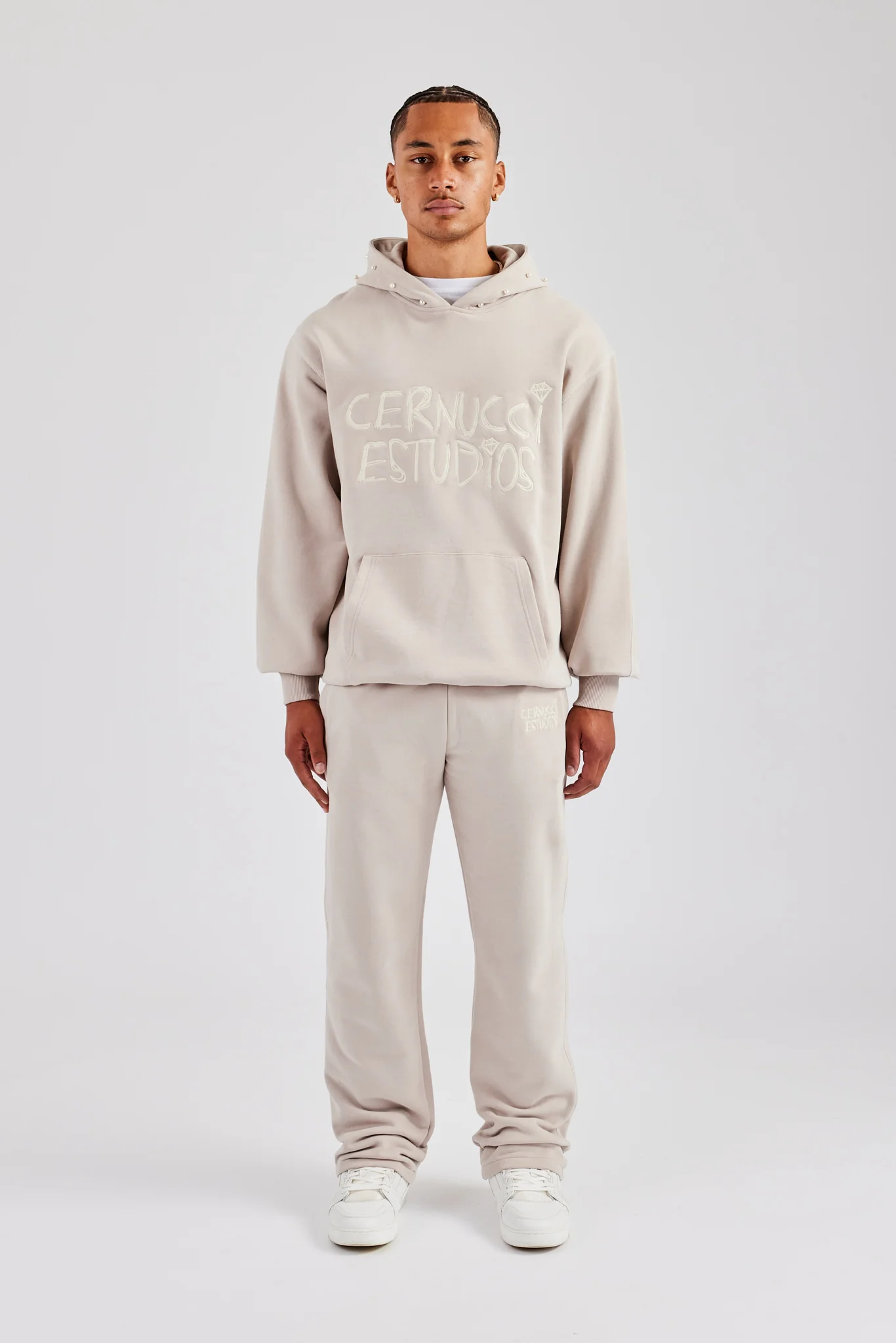 Washed Contrast Stitch Tracksuit - Stone - Image 4