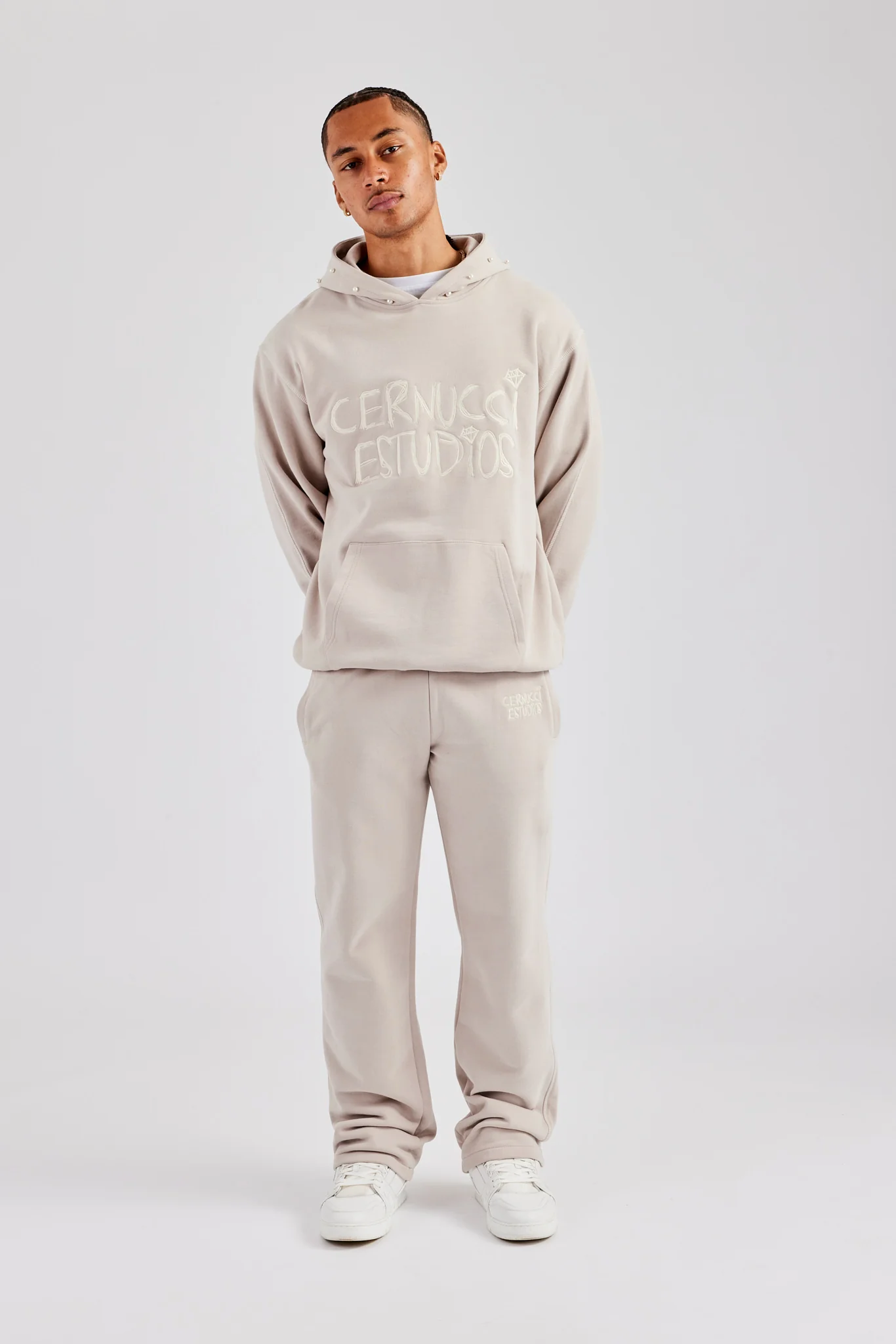 Washed Contrast Stitch Tracksuit - Stone - Image 5