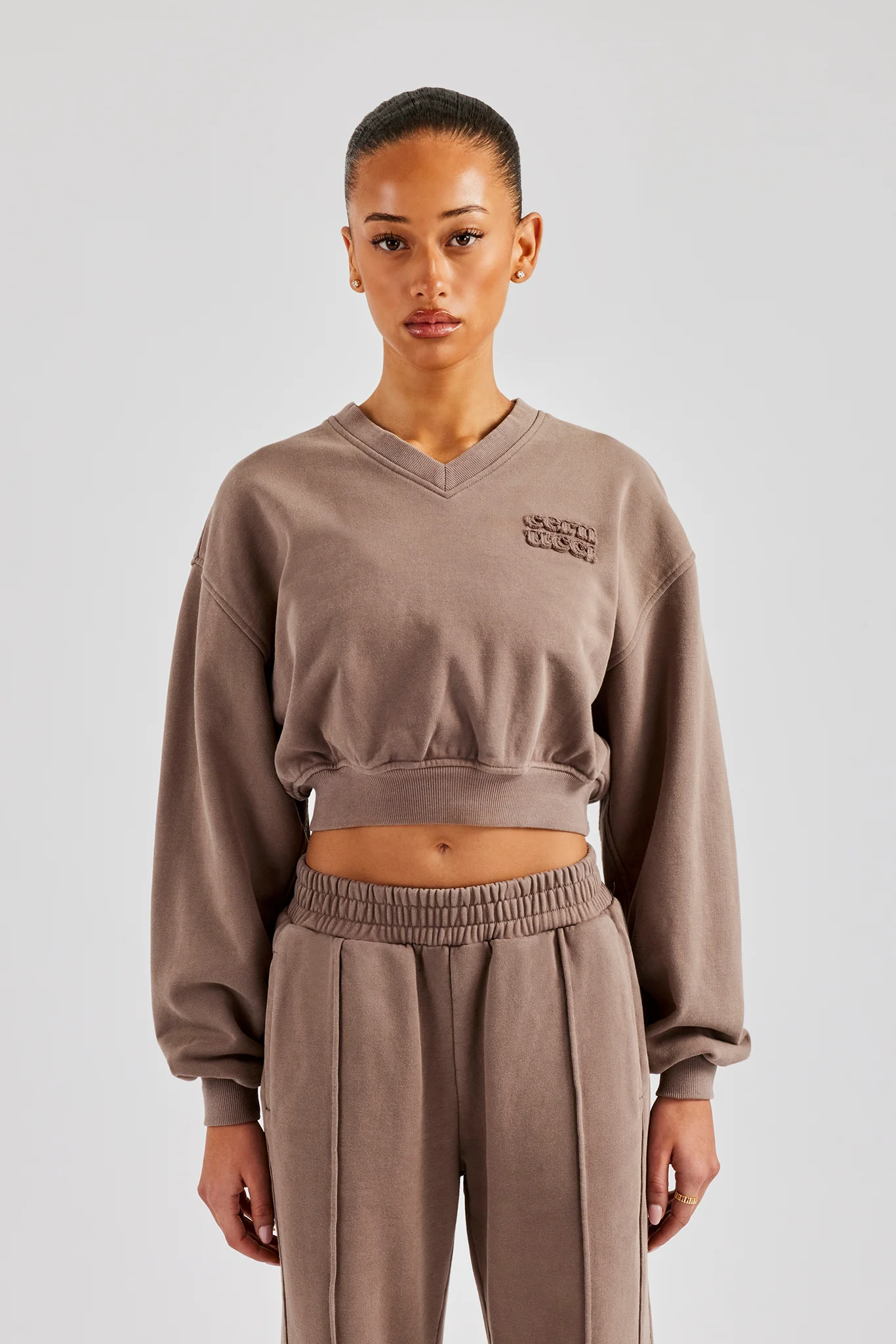 Washed Cropped V Neck Sweat - Mauve - Image 2
