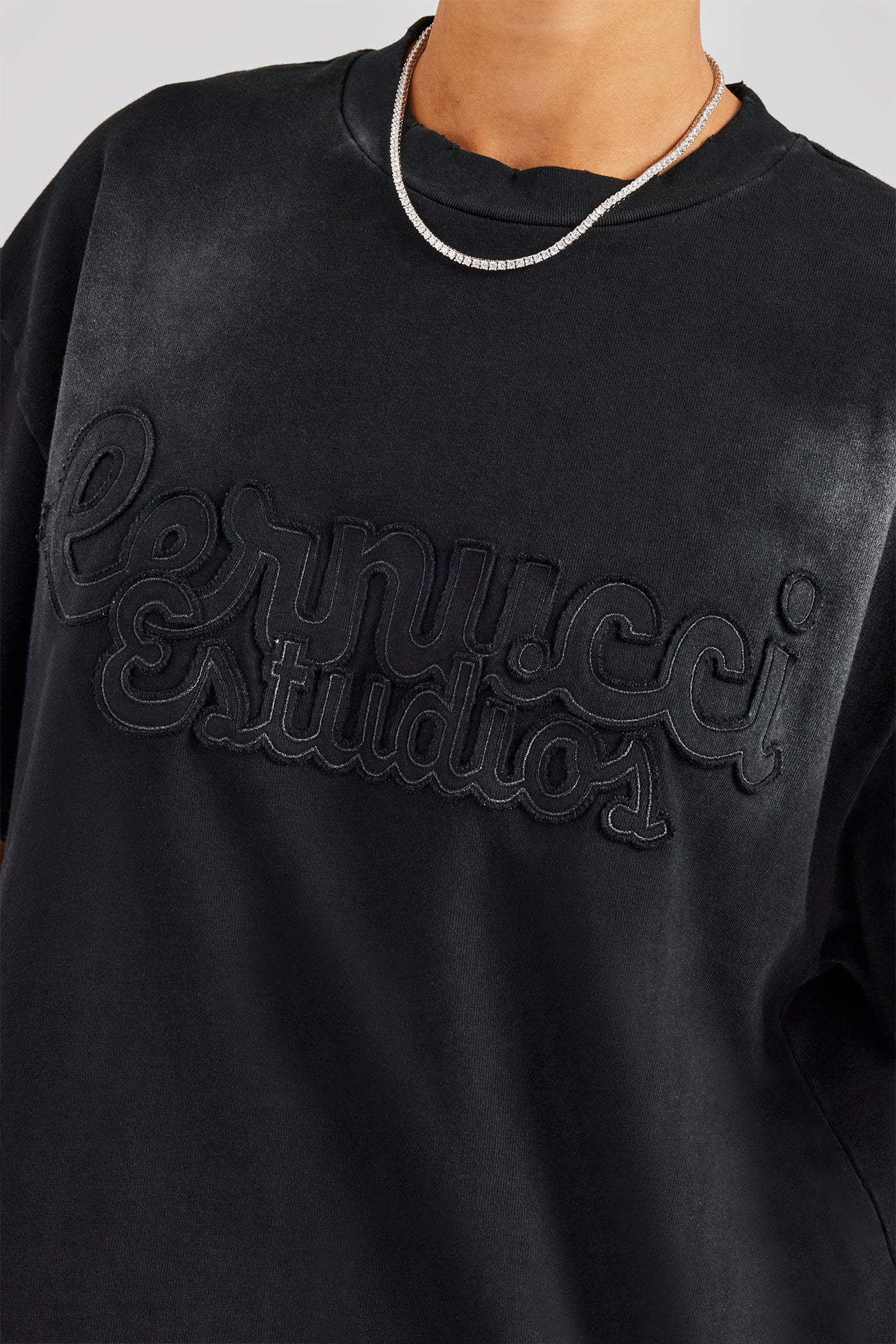 Washed Embroidered Body T-Shirt - Black - Image 2