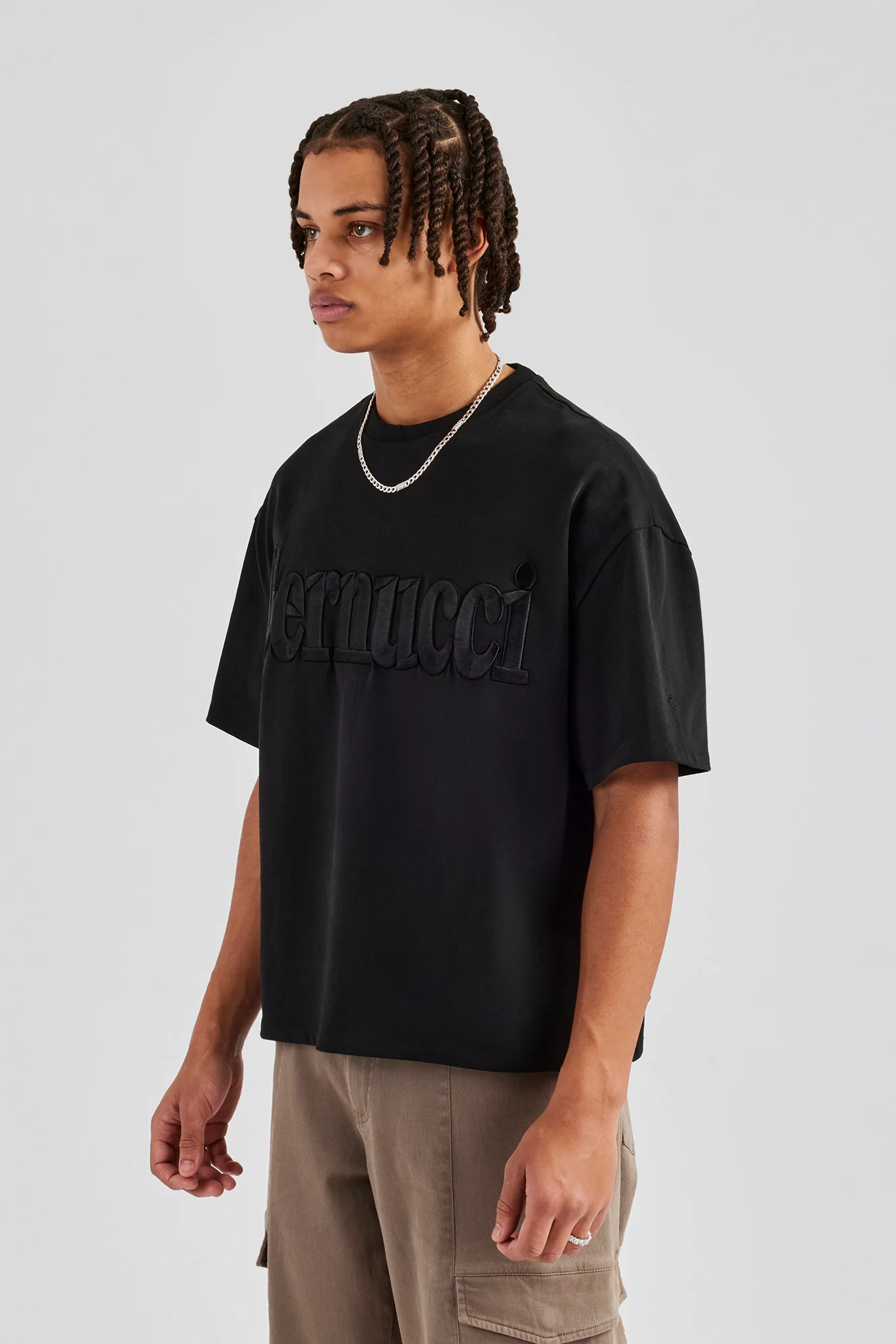 Washed Embroidered Boxy T-Shirt - Black - Image 3