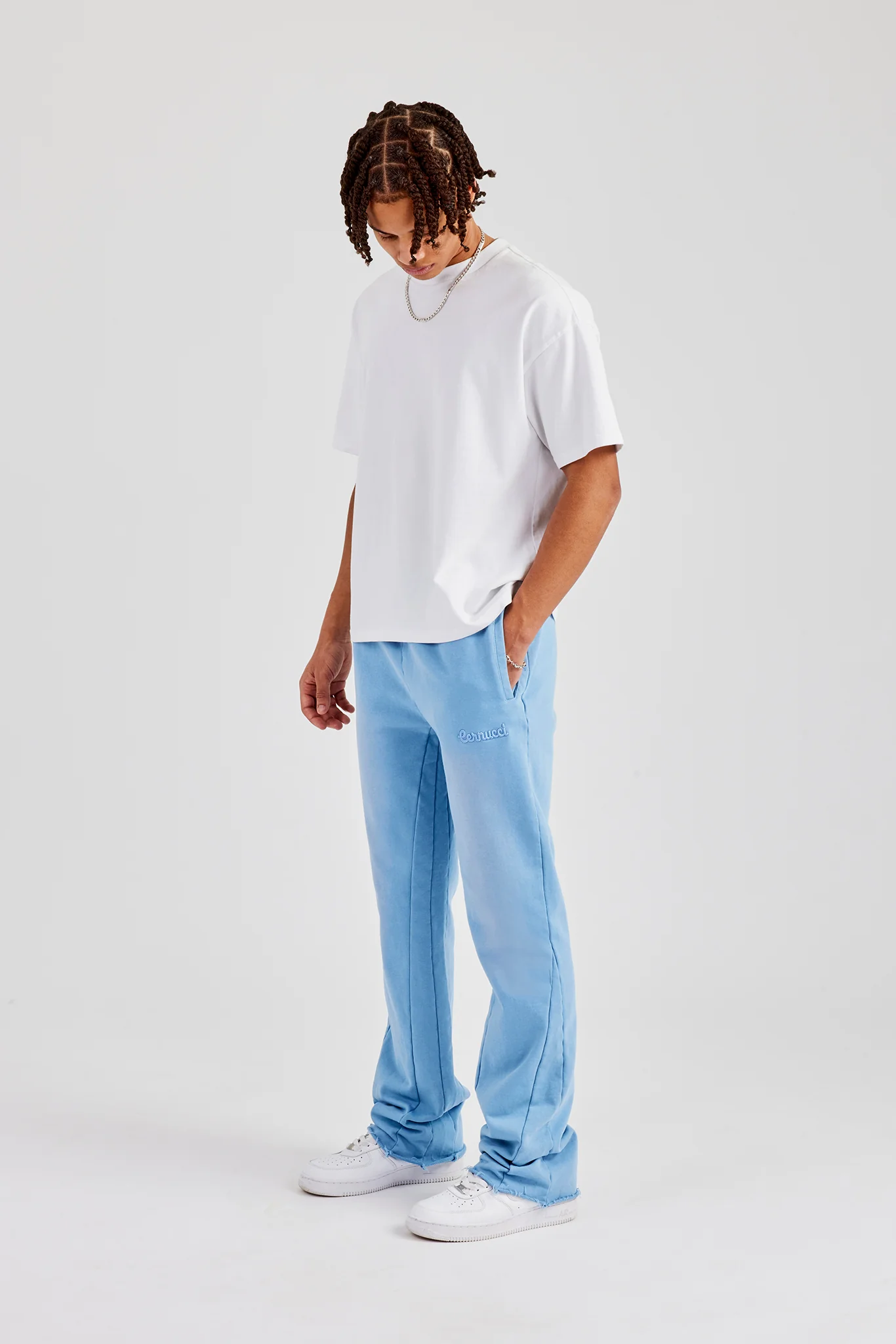 Washed Fit Flare Panelled Jogger - Blue - Image 4