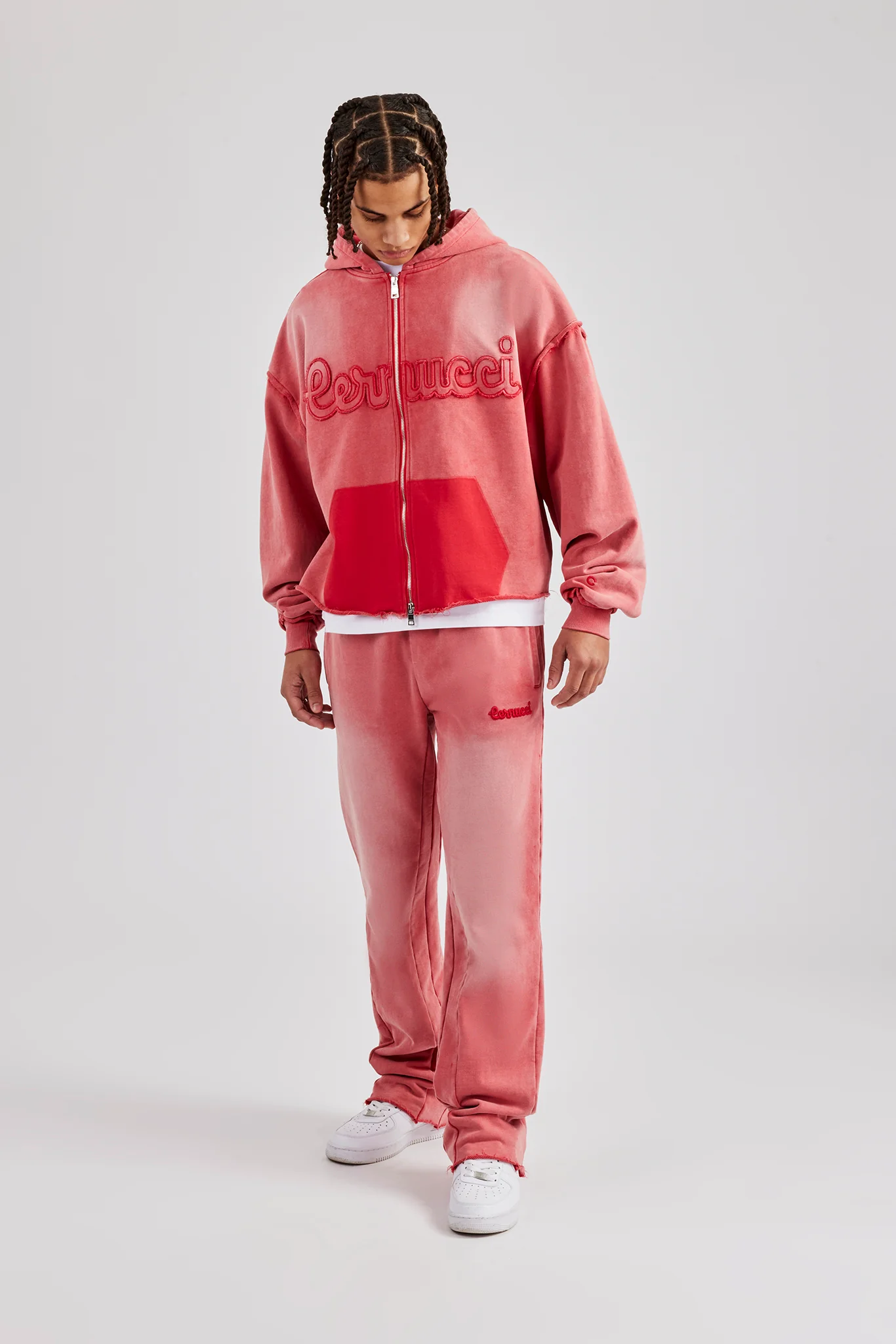 Washed Flare Fit Panelled Jogger - Washed Red - Image 5