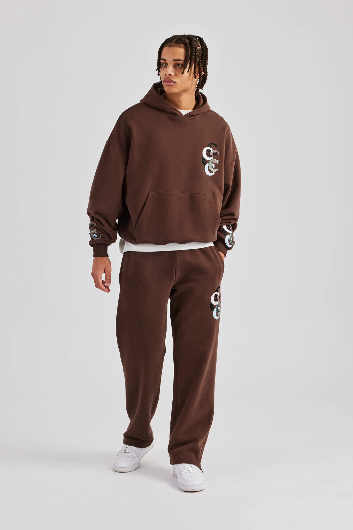 Washed Layered Applique Tracksuit - Chocolate - Image 4