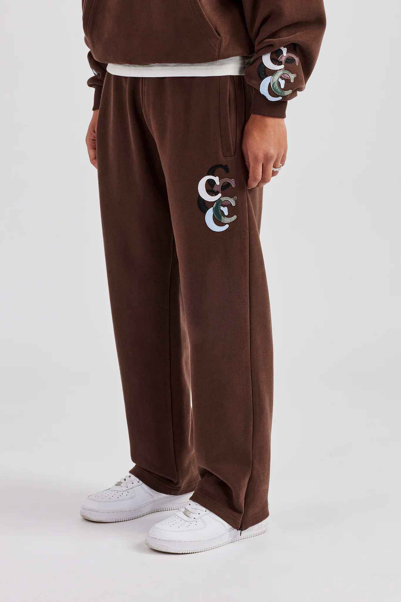 Washed Layered Applique Tracksuit - Chocolate - Image 7