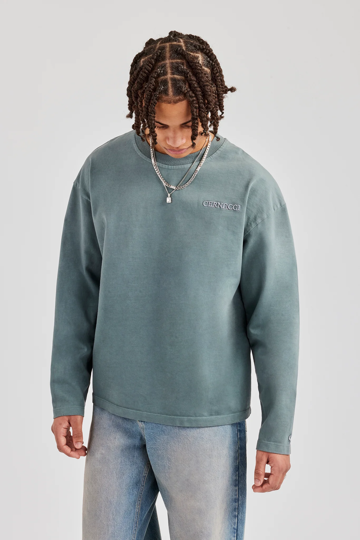 Washed Logo Long Sleeve T-Shirt - Grey - Image 4