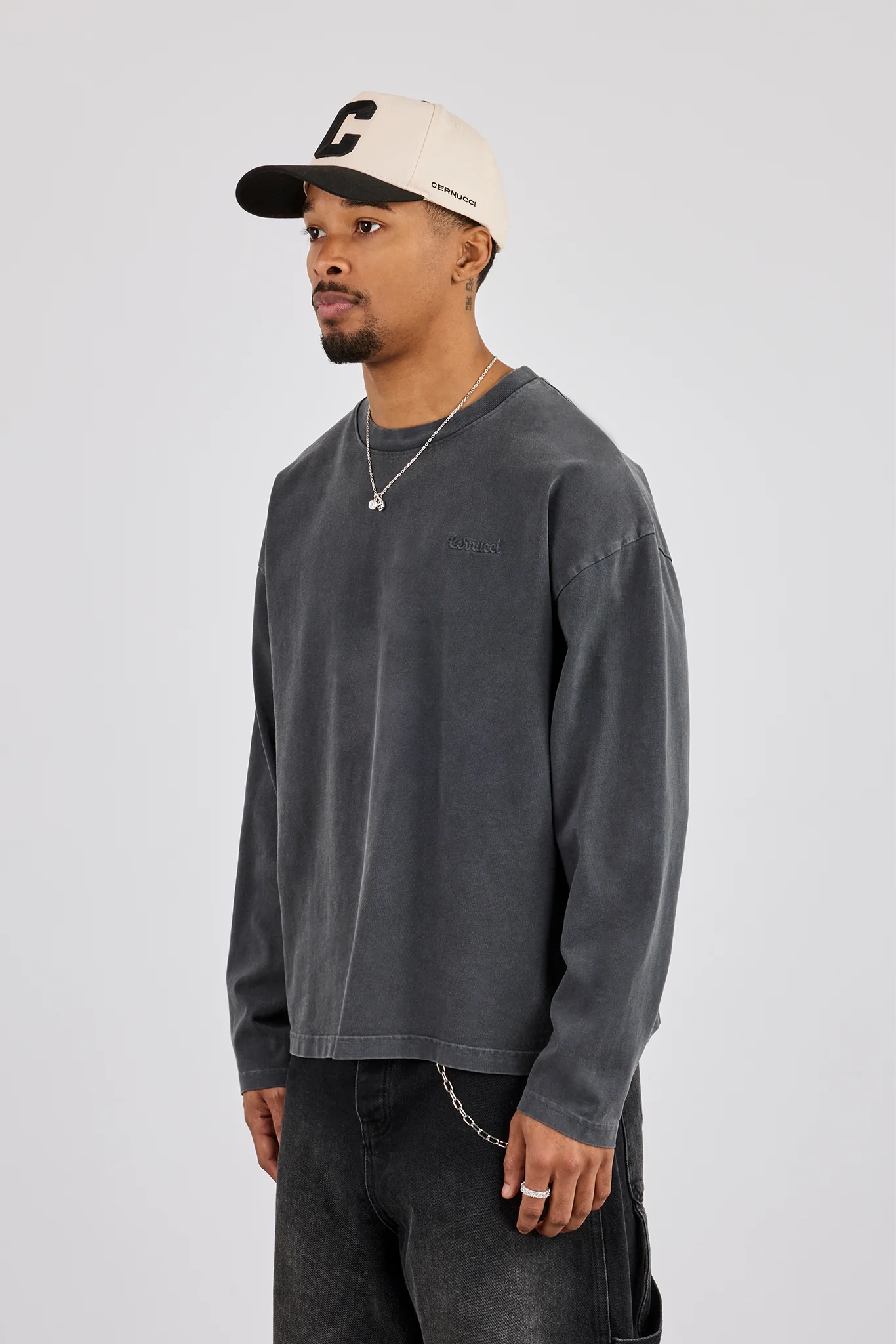 Washed Long Sleeve T-Shirt - Charcoal - Image 2
