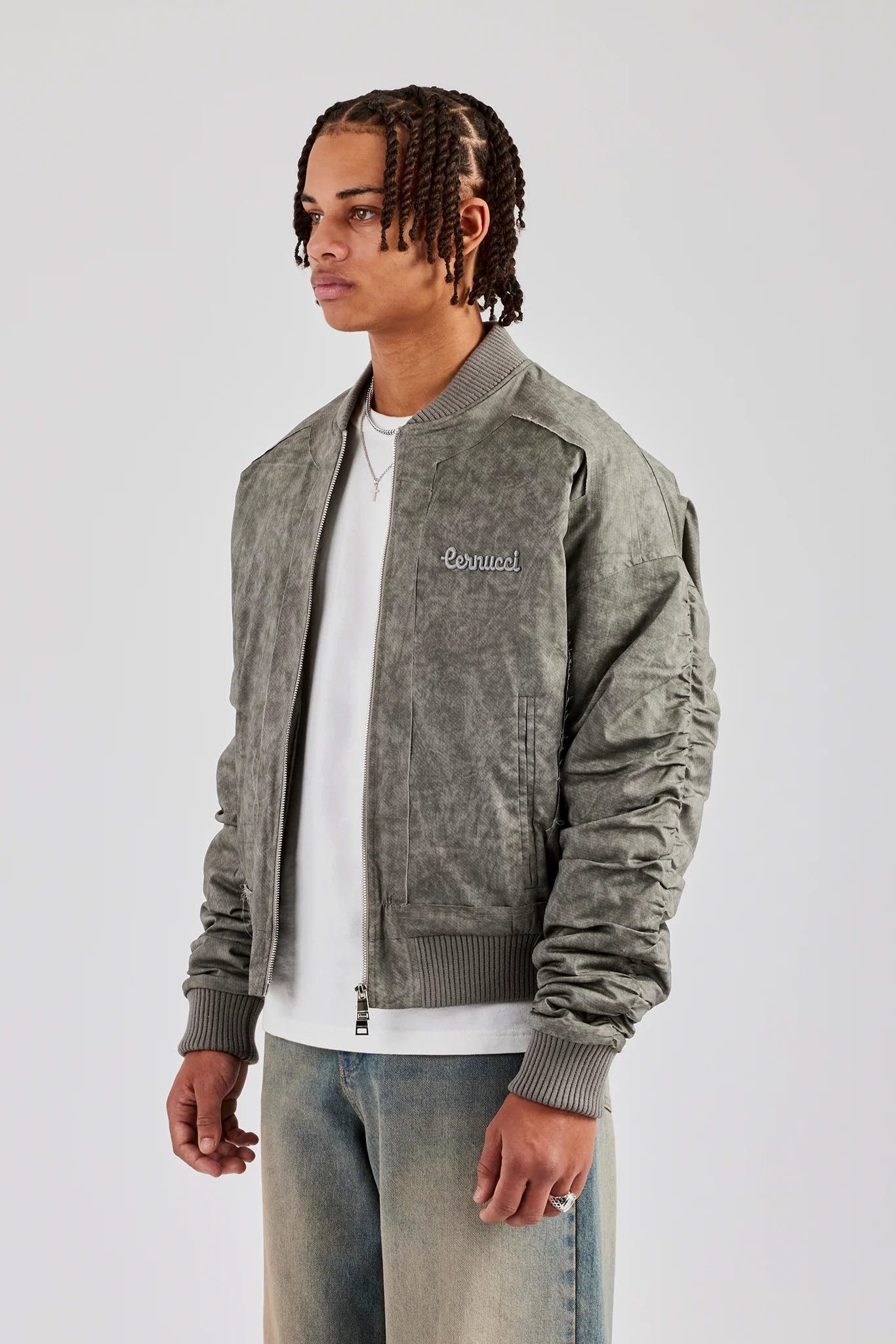 Washed Nylon Bomber Jacket - Acid Wash - Image 3