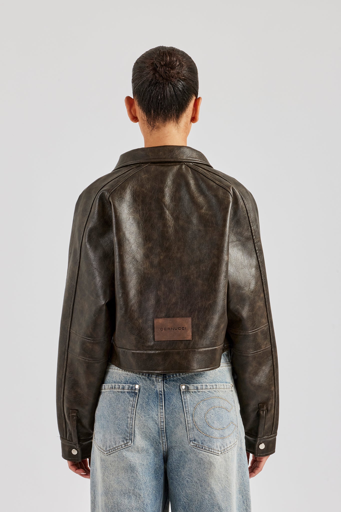 Washed Oversized PU Jacket - Brown - Image 4