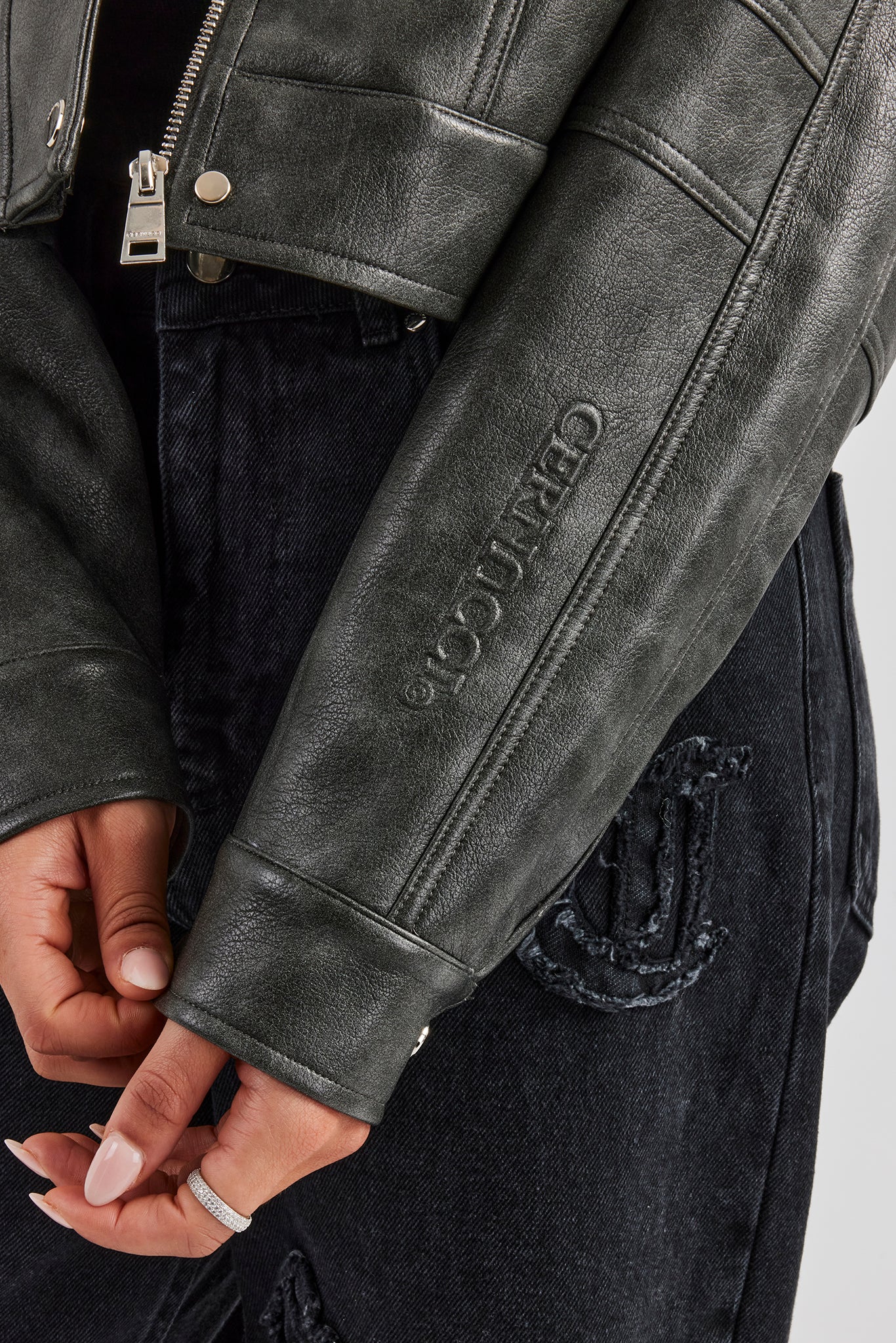 Washed Oversized PU Jacket - Charcoal - Image 2