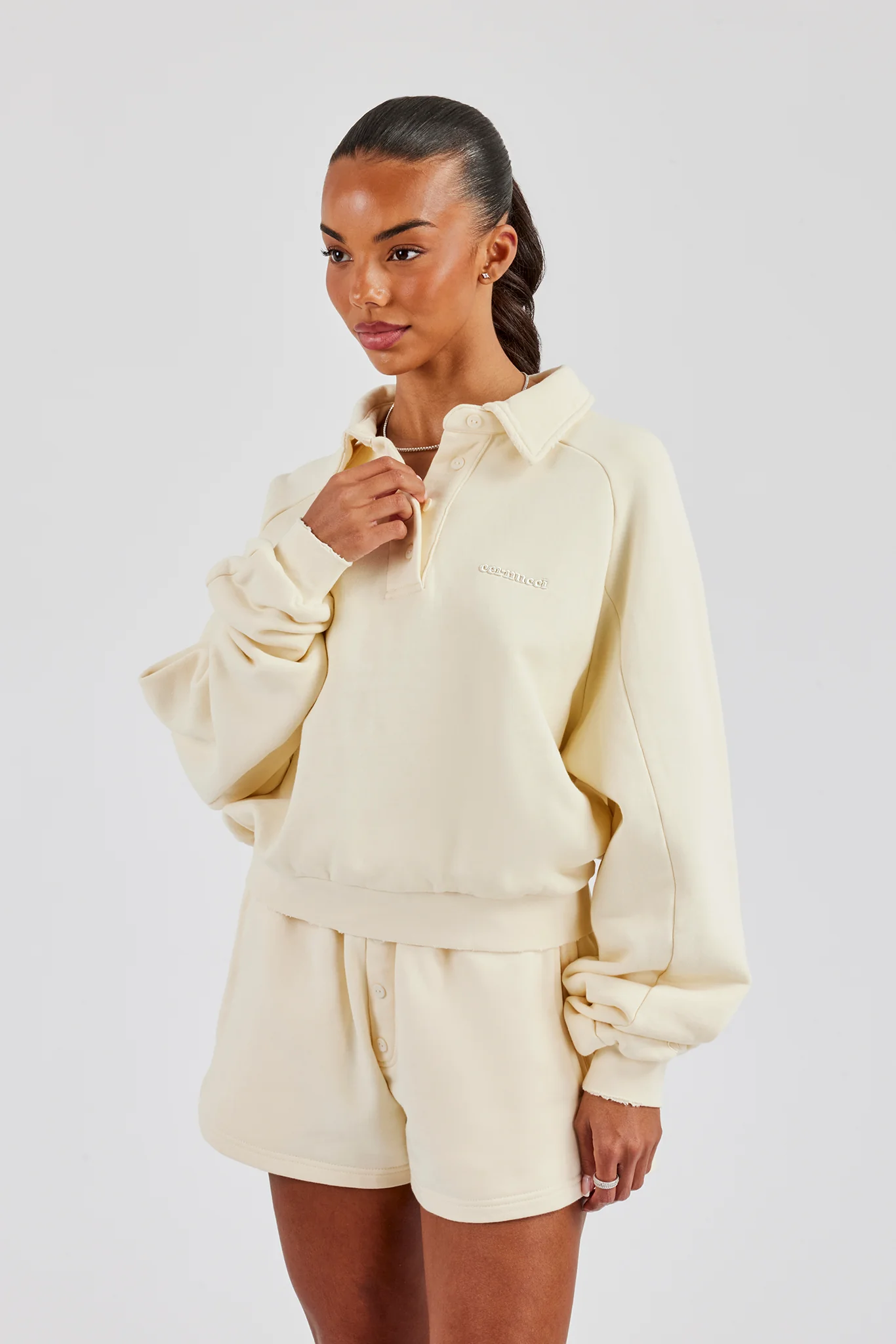 Washed Polo Sweatshirt & Short - Butter Yellow - Image 3