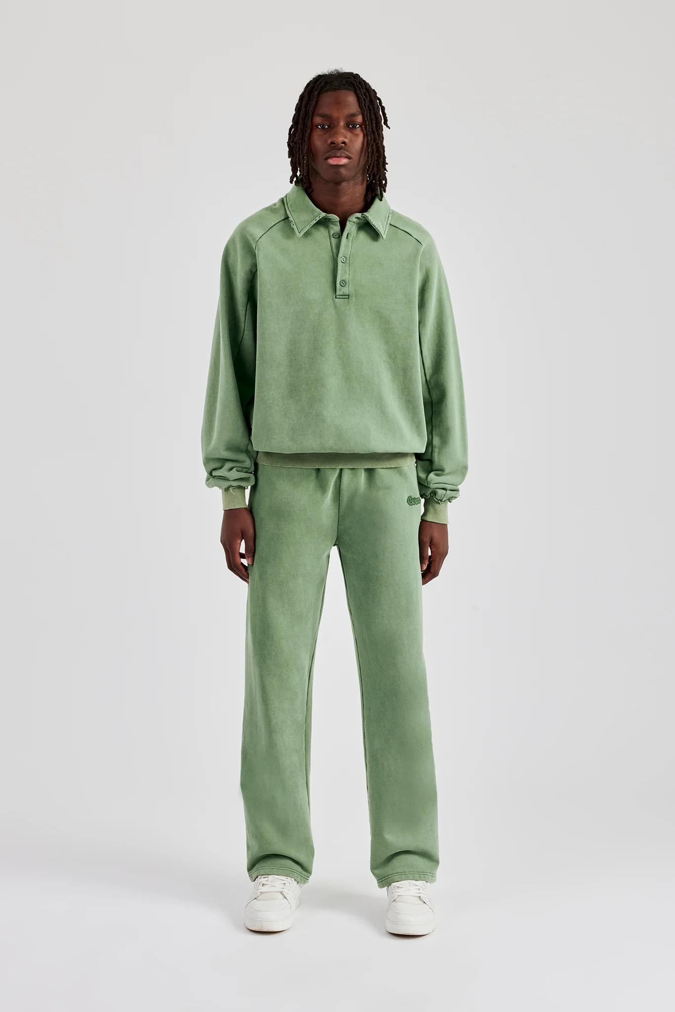 Washed Polo Sweatshirt & Straight Leg Jogger - Washed Green - Image 2