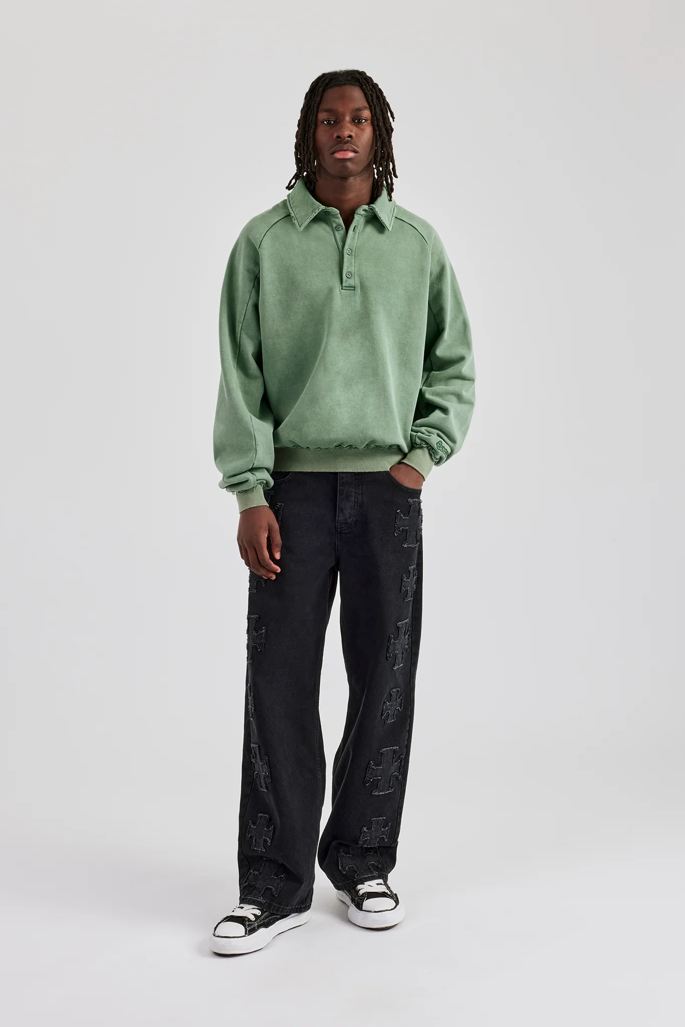 Washed Polo Sweatshirt - Washed Green - Image 2