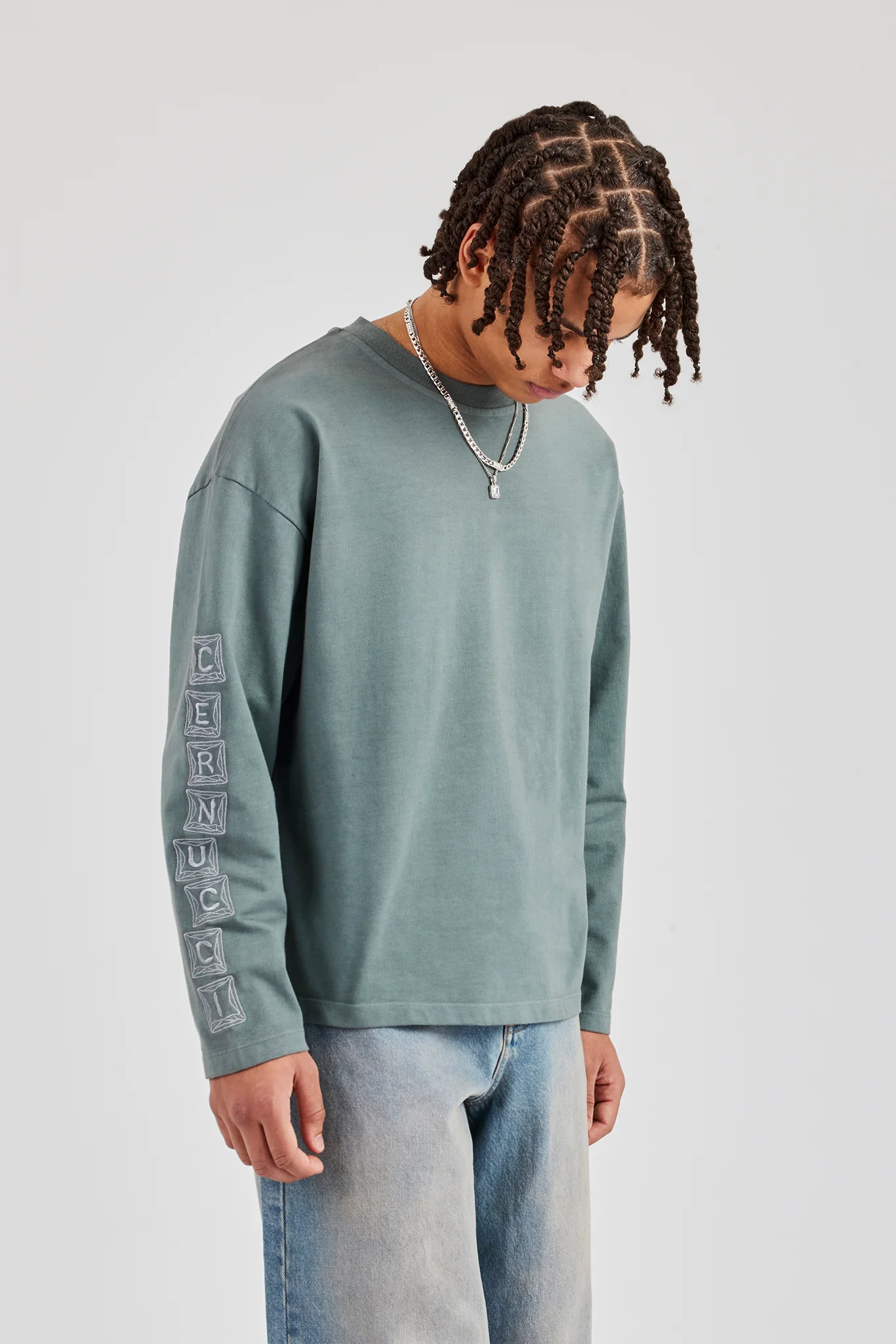 Washed Raw Hem Long Sleeve T-Shirt - Grey - Image 4