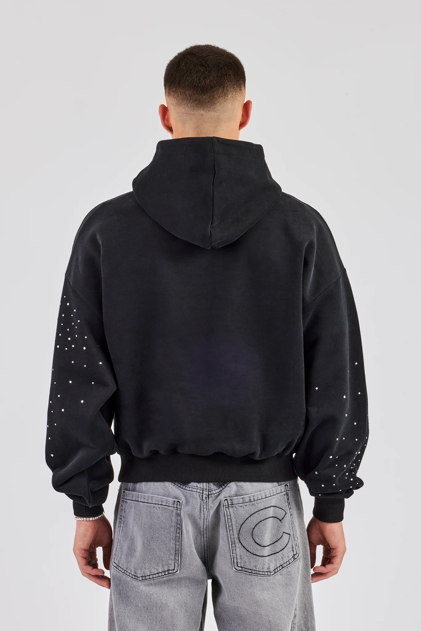 Washed Rhinestone Boxy Hoodie - Washed Black - Image 3