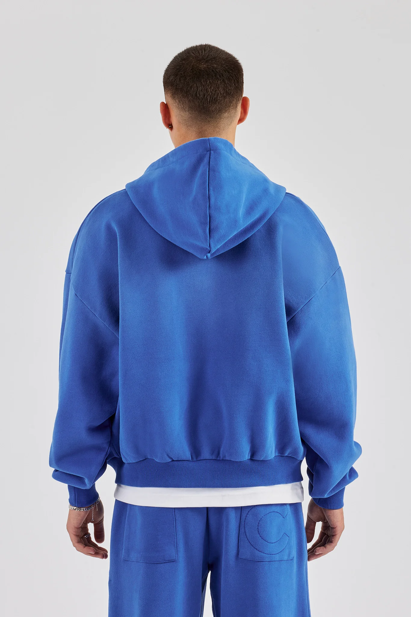 Washed Rhinestone C Zip Through Hoodie - Washed Blue - Image 4