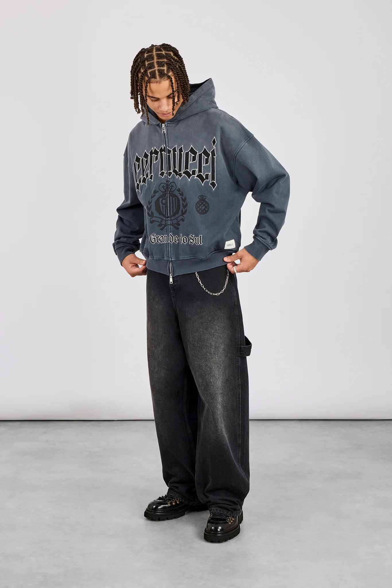 Washed Rio Grande do Sul Zip Hoodie - Charcoal - Image 2