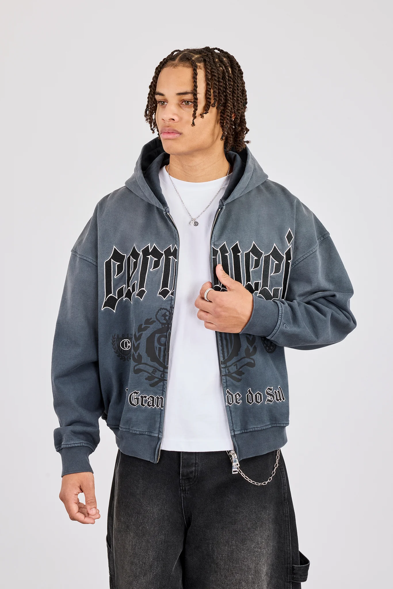 Washed Rio Grande do Sul Zip Hoodie - Charcoal - Image 3