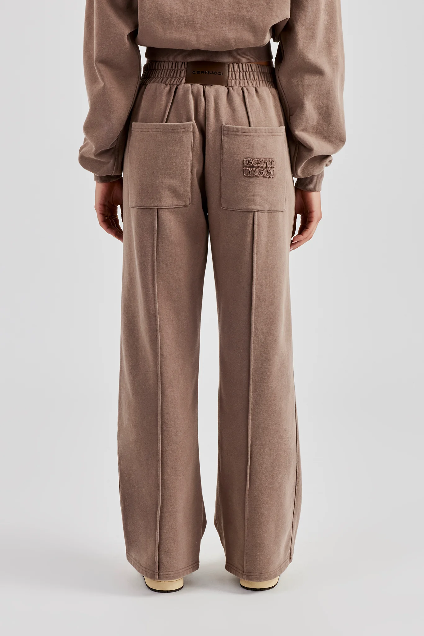 Washed Seam Detail Wide Leg Joggers - Mauve - Image 3
