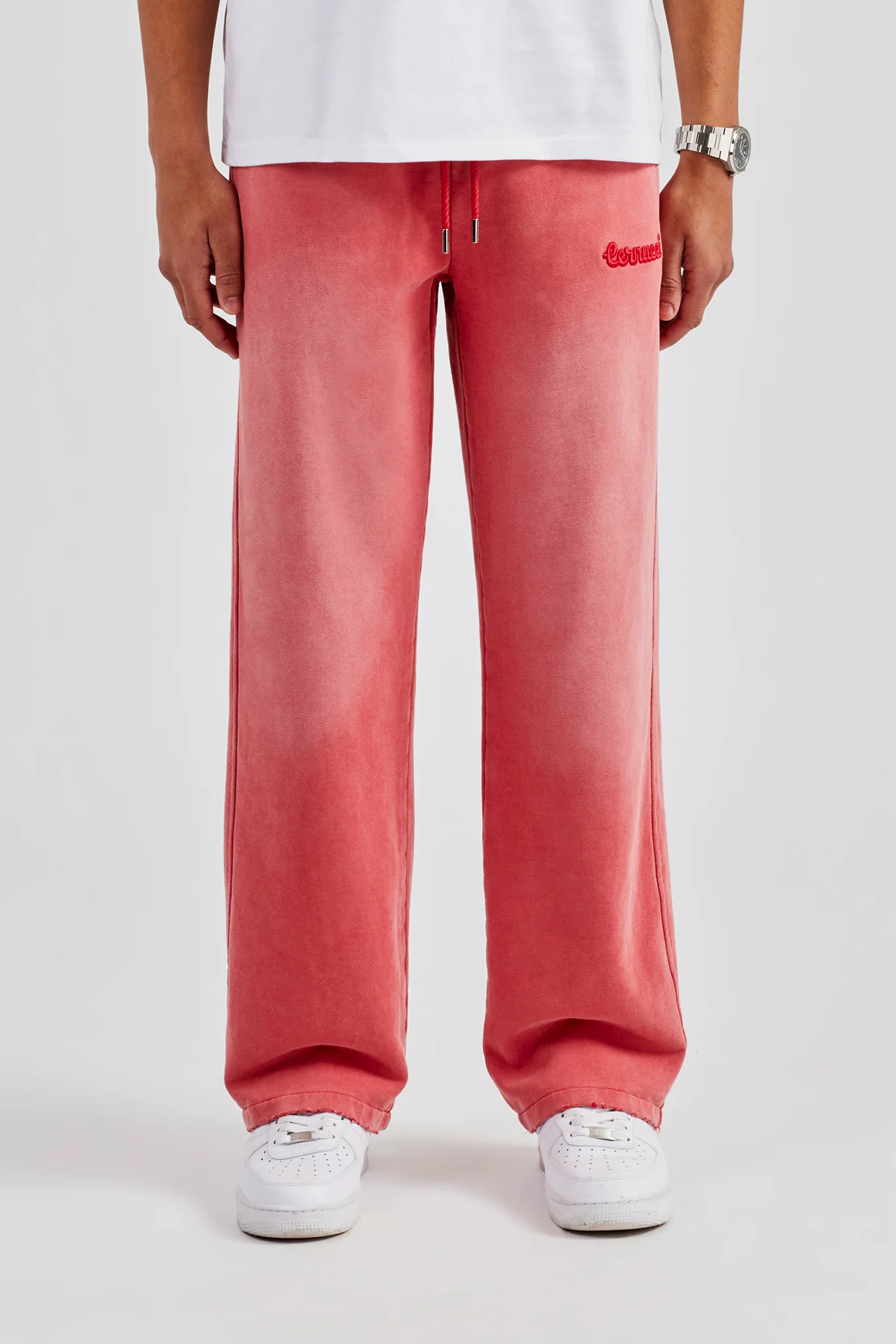Washed Straight Leg Joggers - Red - Image 2