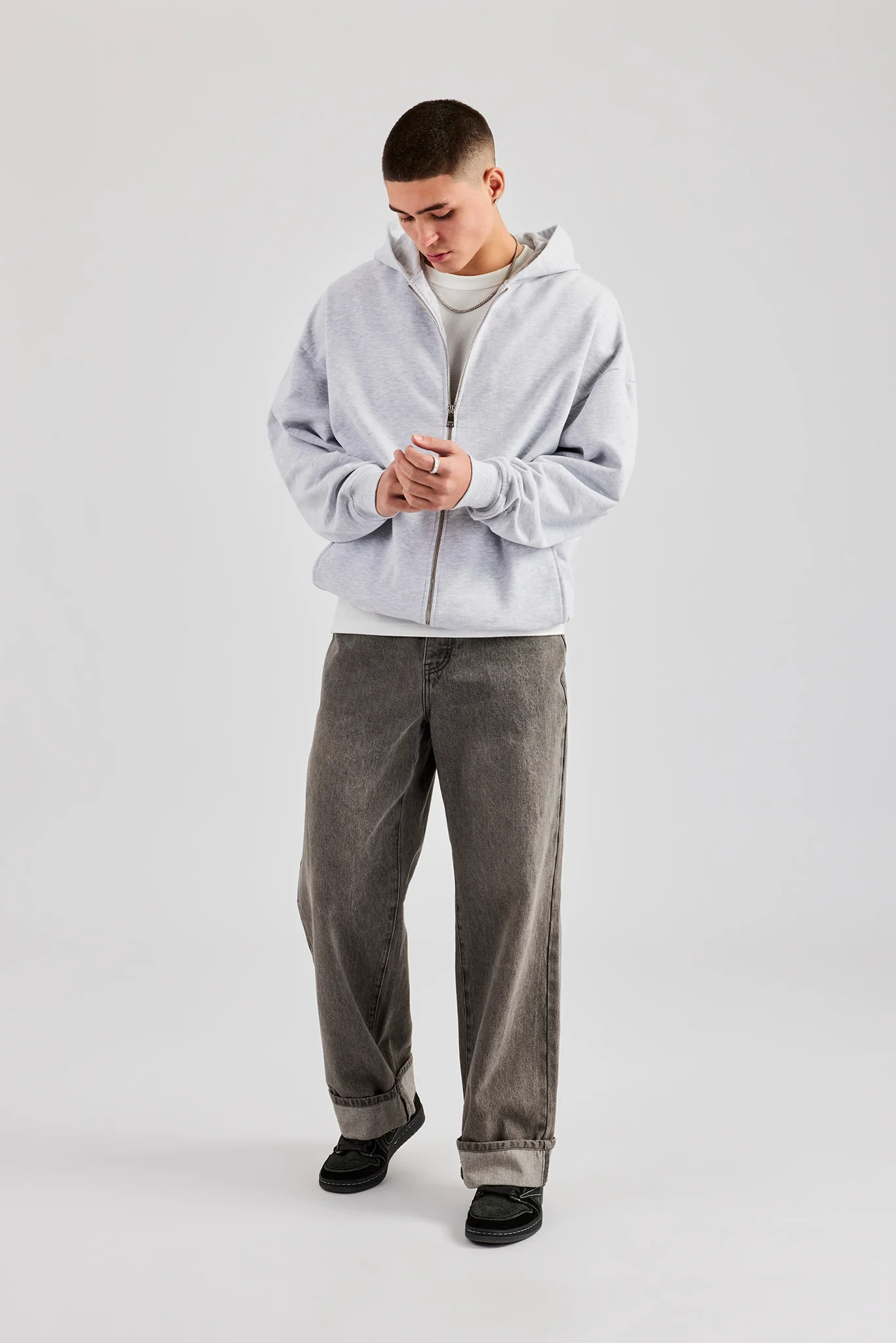 Washed Turn Up Baggy Jean - Washed Grey - Image 2