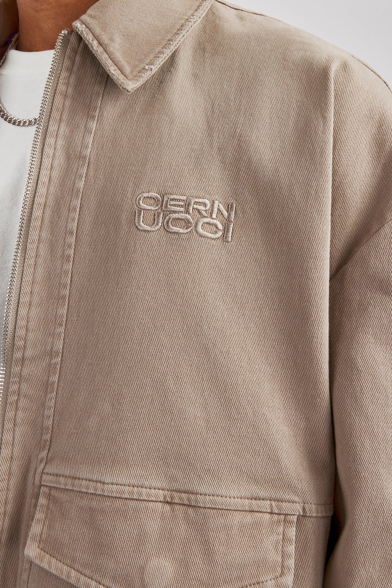 Washed Twill Harrington Jacket - Brown - Image 3