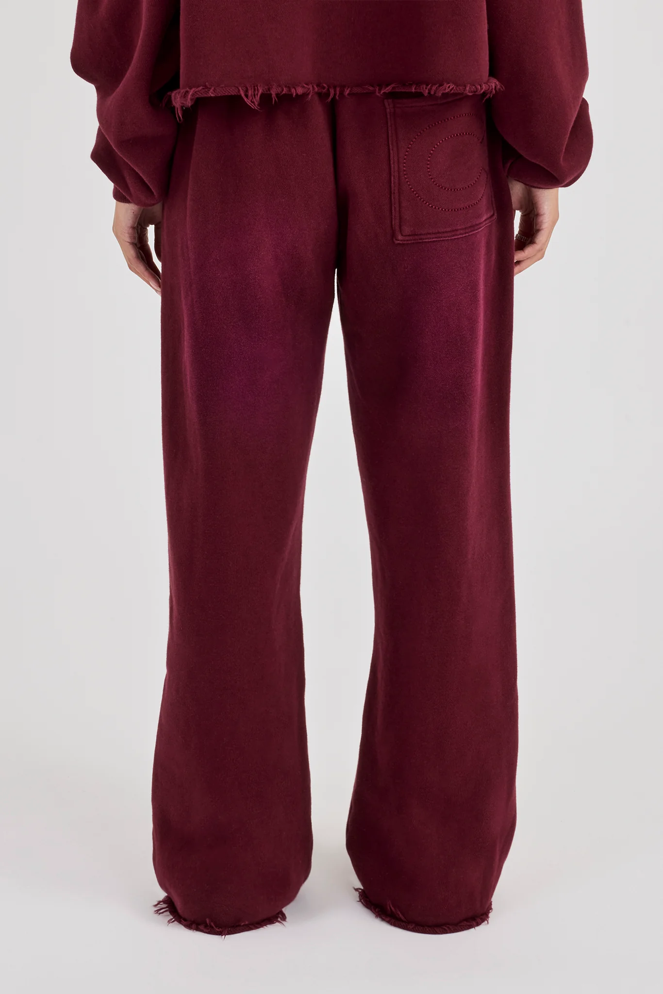 Washed Wide Leg Jogger - Burgundy - Image 3