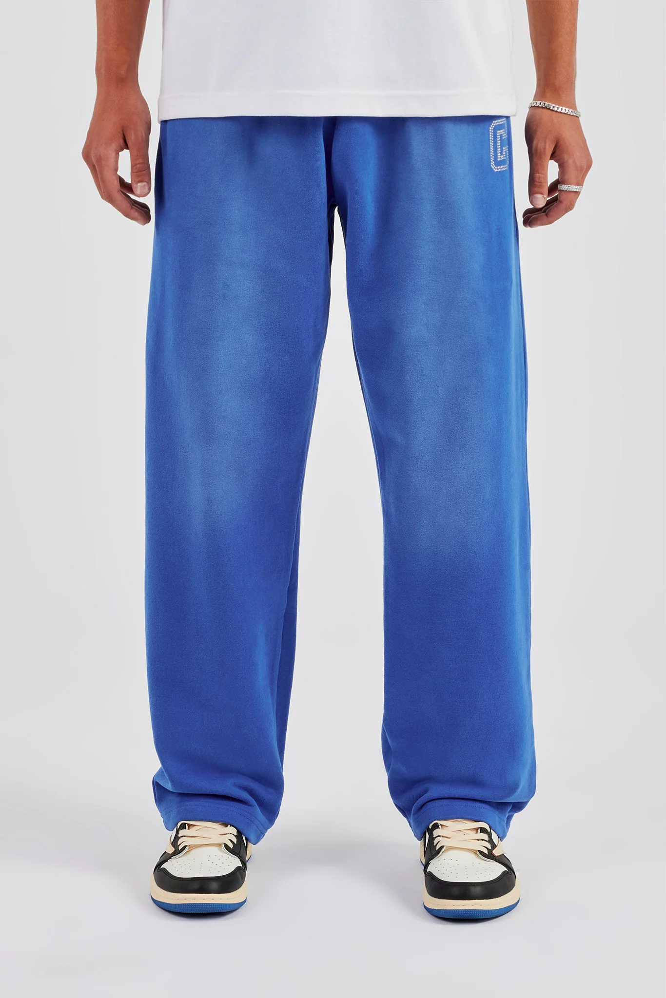 Washed Wide Leg Rhinestone C Jogger - Washed Blue - Image 3