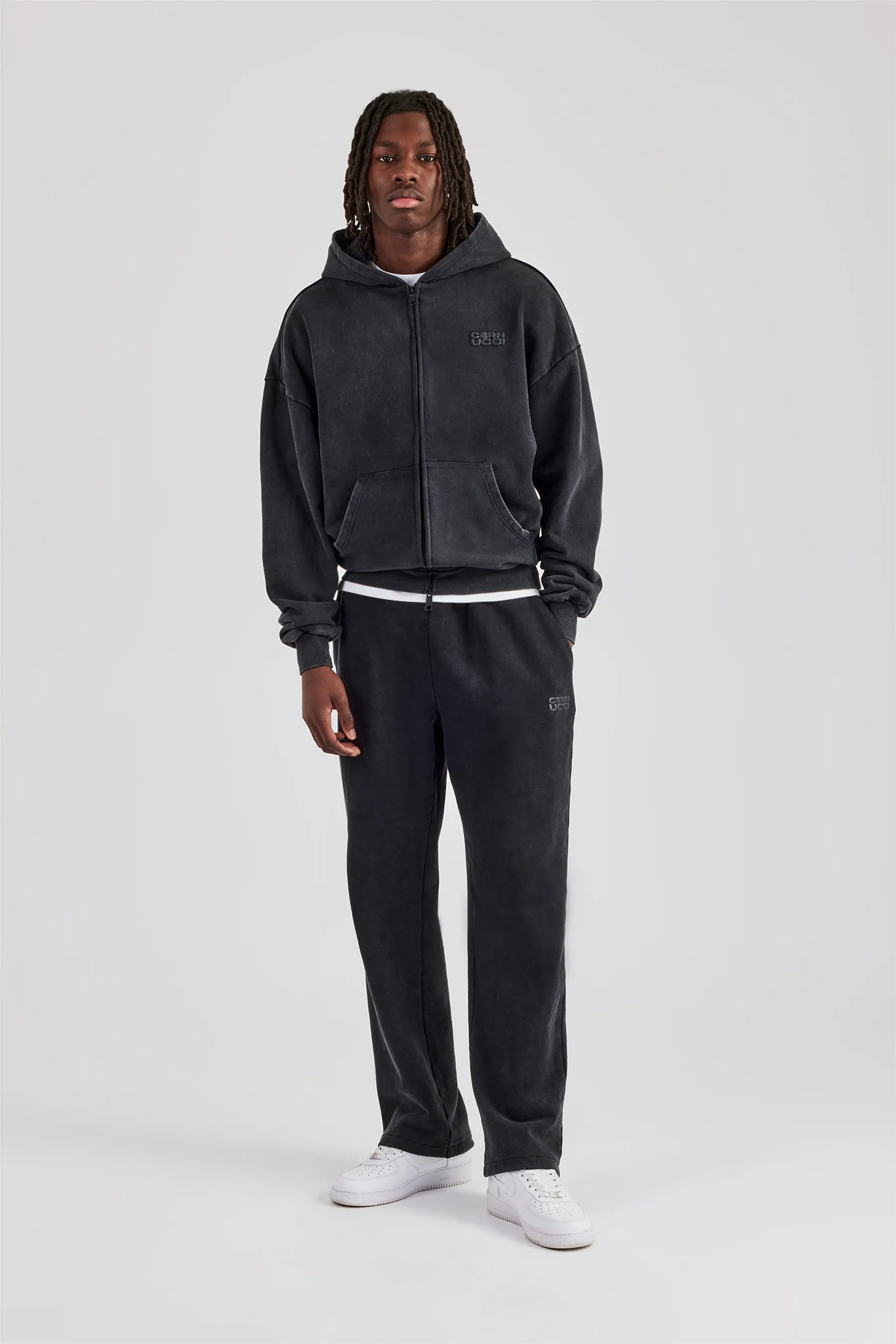 Washed Zip Through Hoodie - Black - Image 8