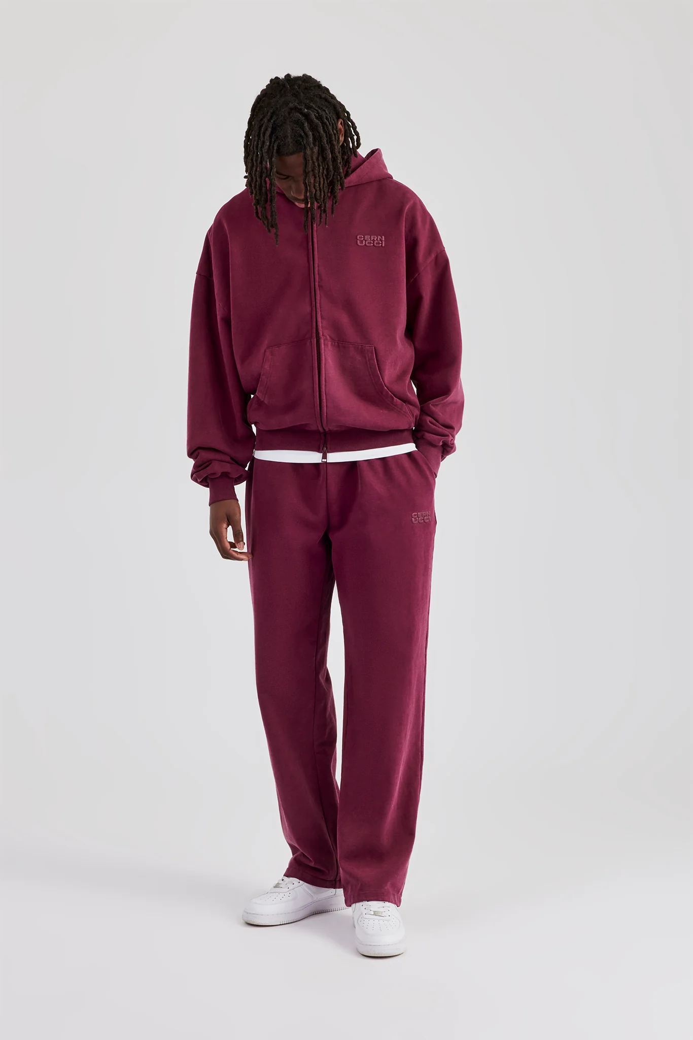 Washed Zip Through Tracksuit - Burgundy - Image 2