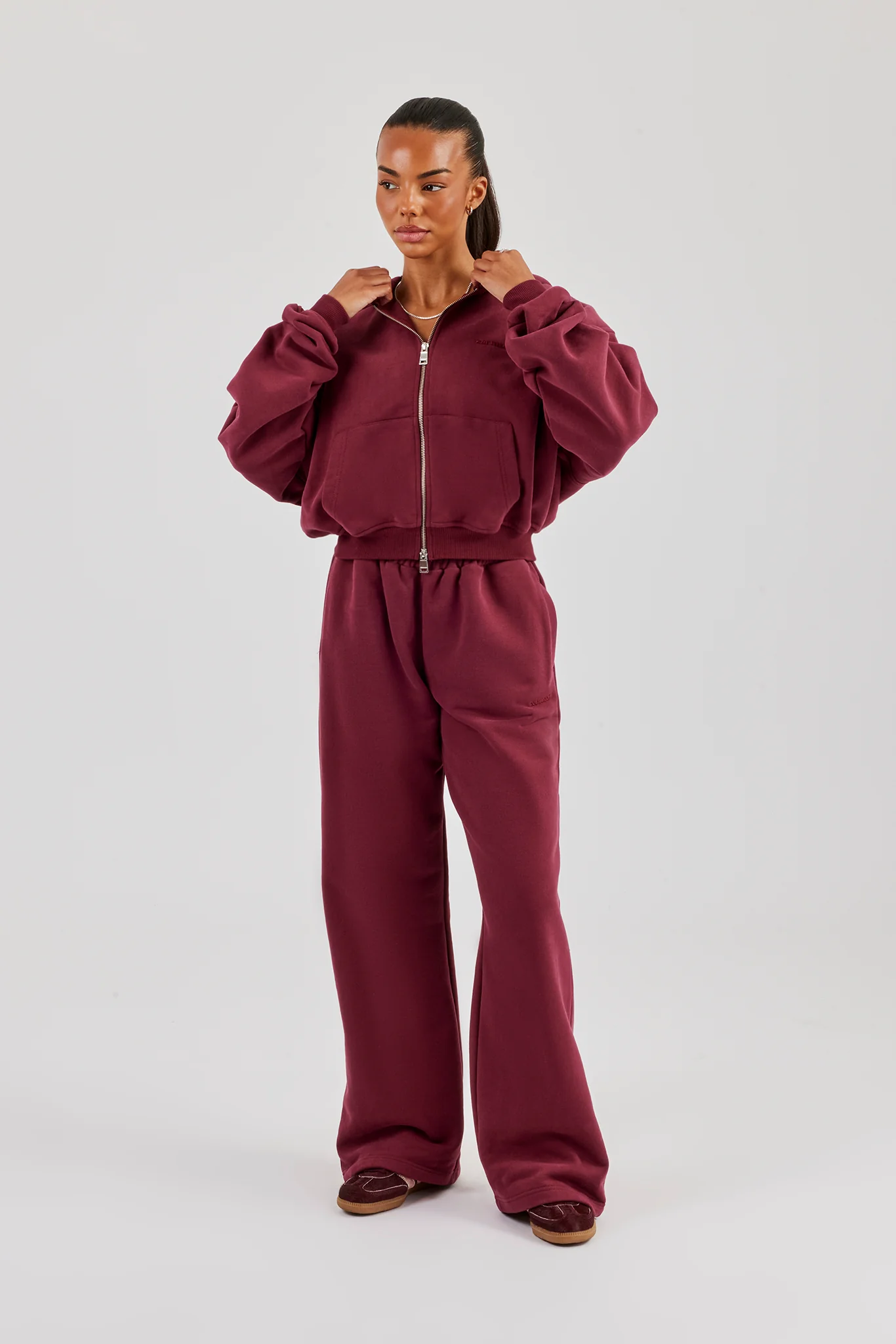 Wide Leg Jogger - Burgundy - Image 3