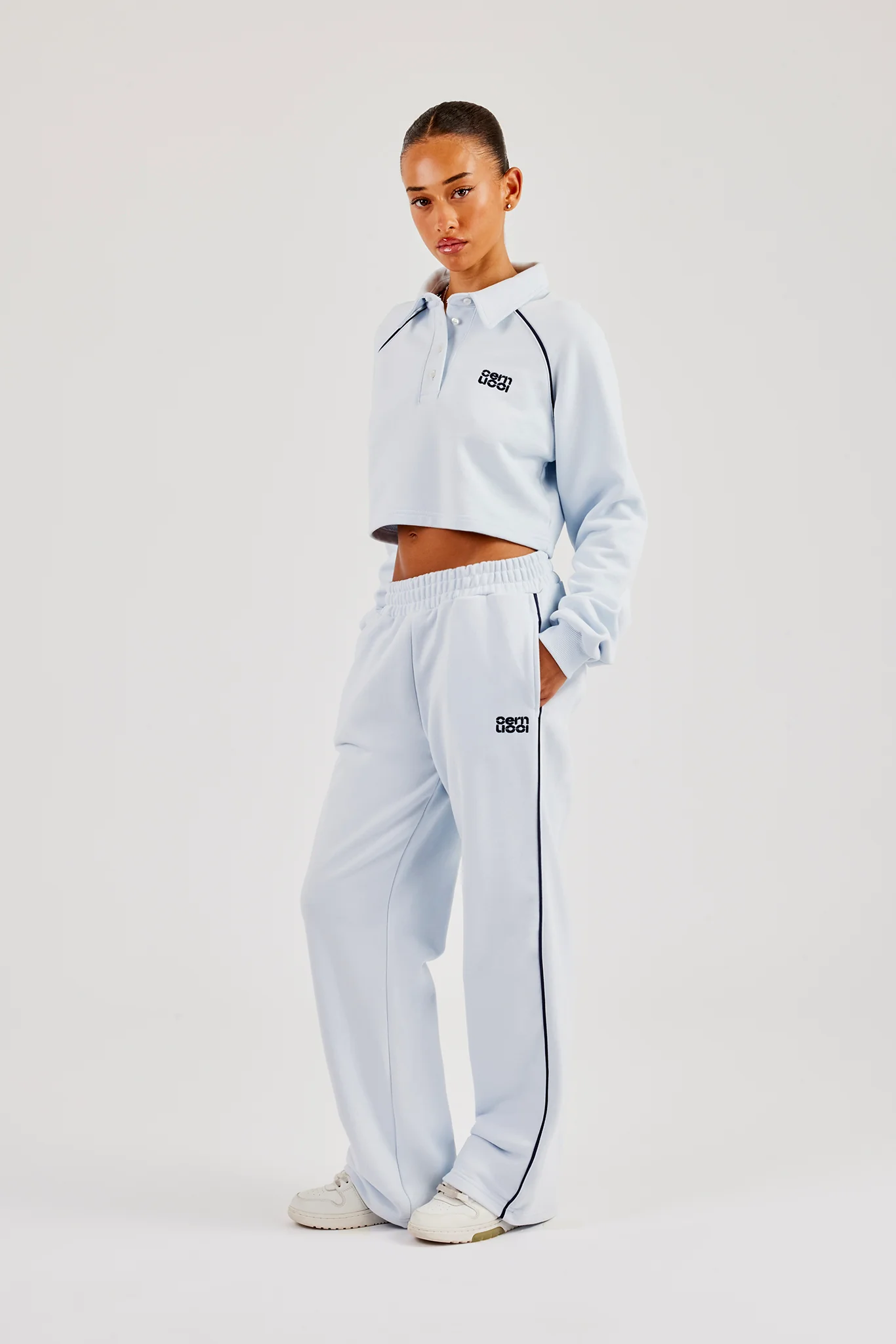 Wide Leg Jogger With Piping - Light Blue - Image 3