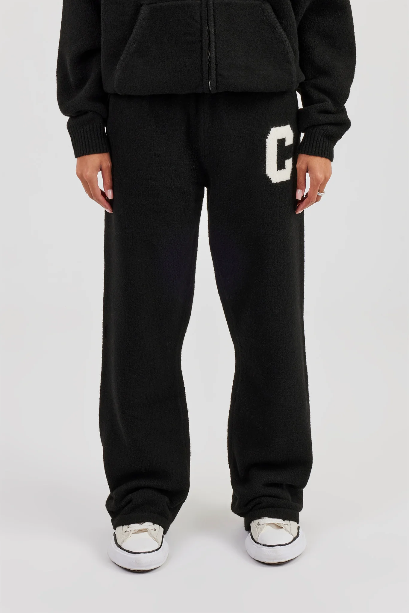 Wide Leg Knitted Jogger - Black - Image 2