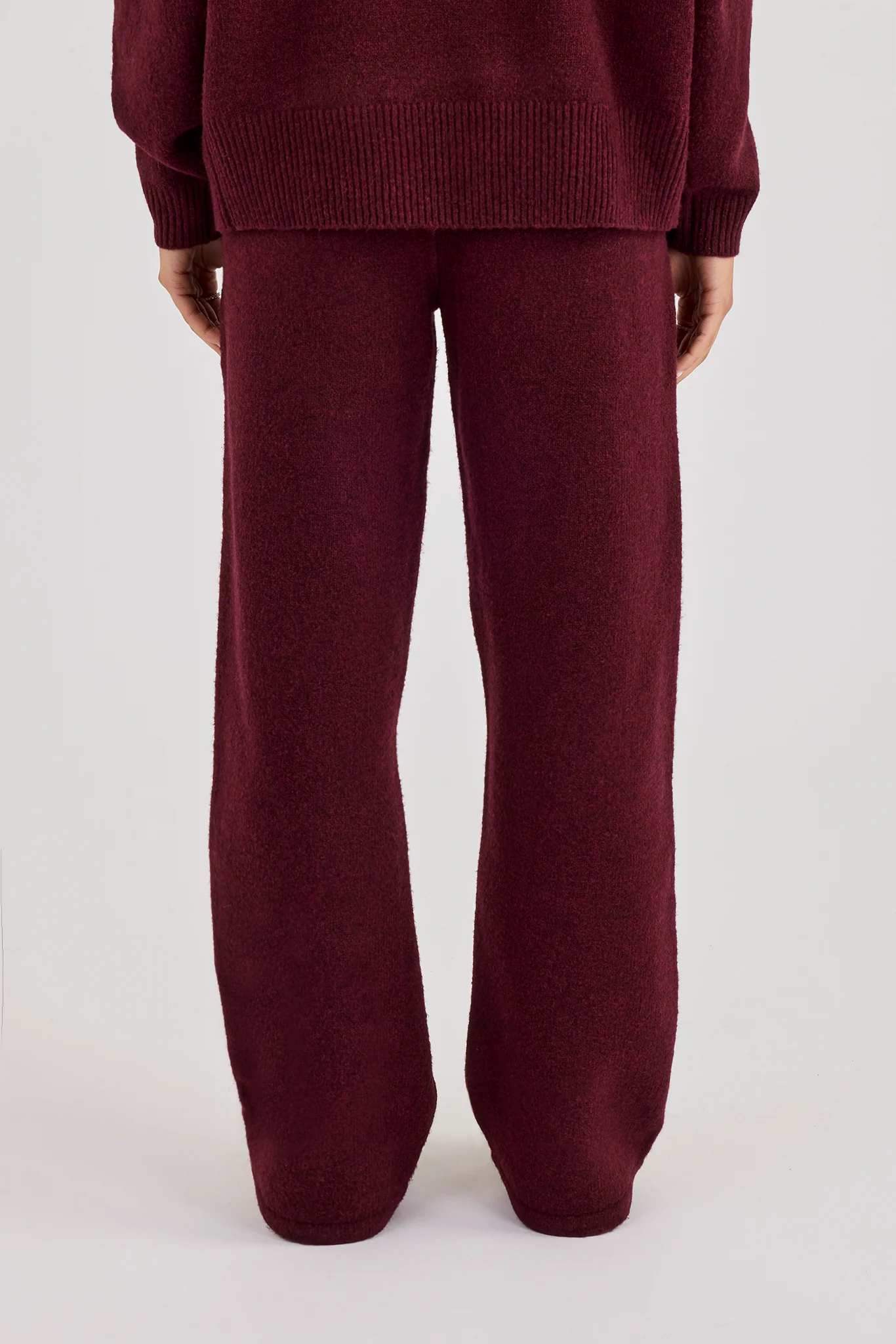 Wide Leg Knitted Jogger - Burgundy - Image 3