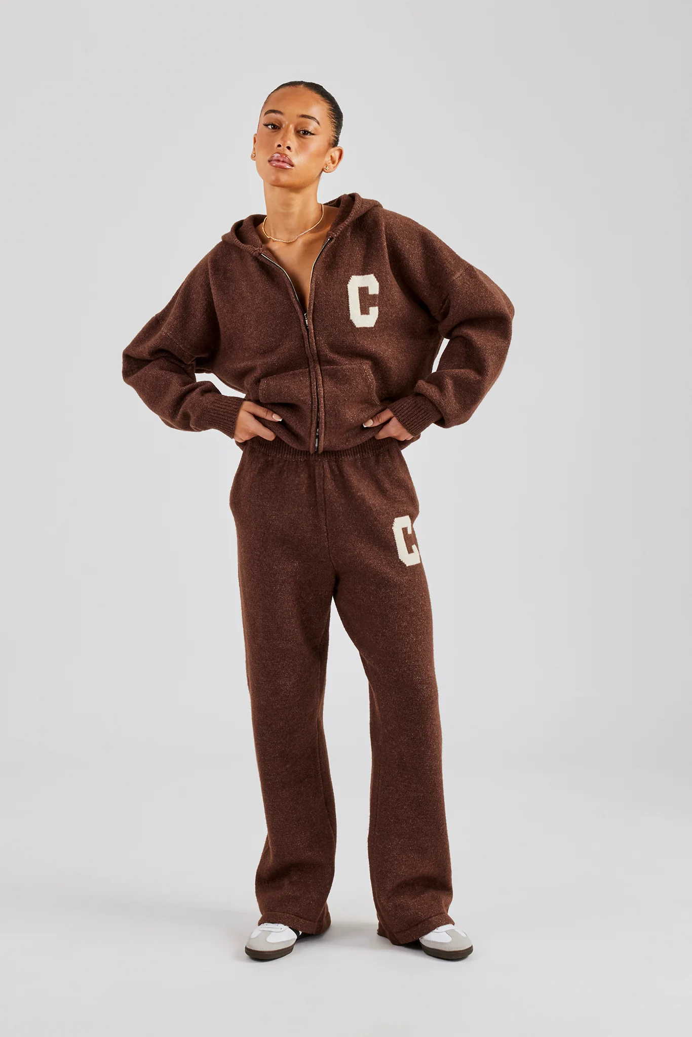 Wide Leg Knitted Jogger - Chocolate - Image 4