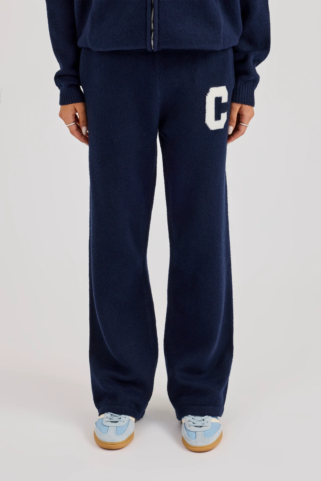 Wide Leg Knitted Jogger - Navy - Image 2