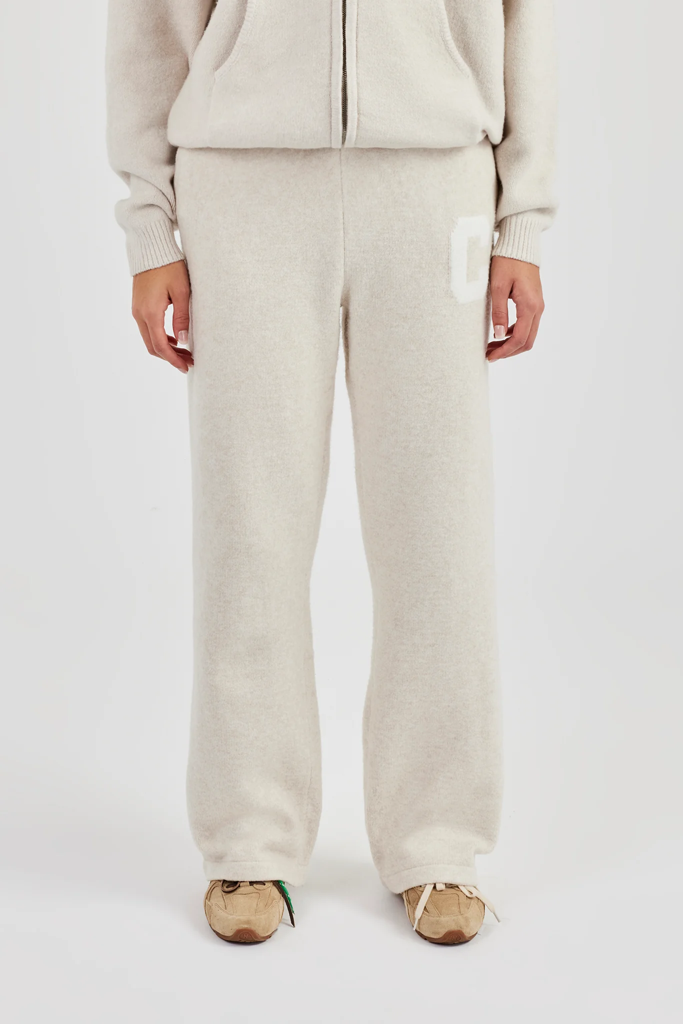 Wide Leg Knitted Jogger - Oatmeal - Image 2